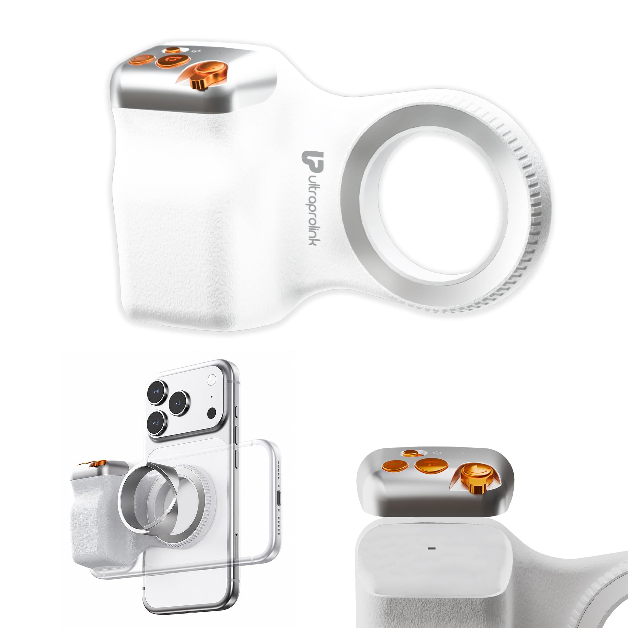 UltraProlink Snap-Z Grip|Magnetic Phone Camera Grip with Detachable Bluetooth Shutter & Zoom Control | MagSafe Compatible DSLR-Style Grip for iPhone & Android|Remote Selfie Shutter|UM1273|Wht-image-29