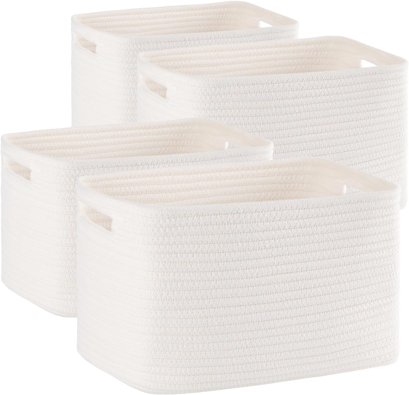 4 Pack Shelf Baskets for Organizing Home - Perfect for Toys, Books, and Clothes, Versatile Woven Storage Baskets with Handles, Durable Cube Storage Bins, 13''L x9''W x7.8''H, White