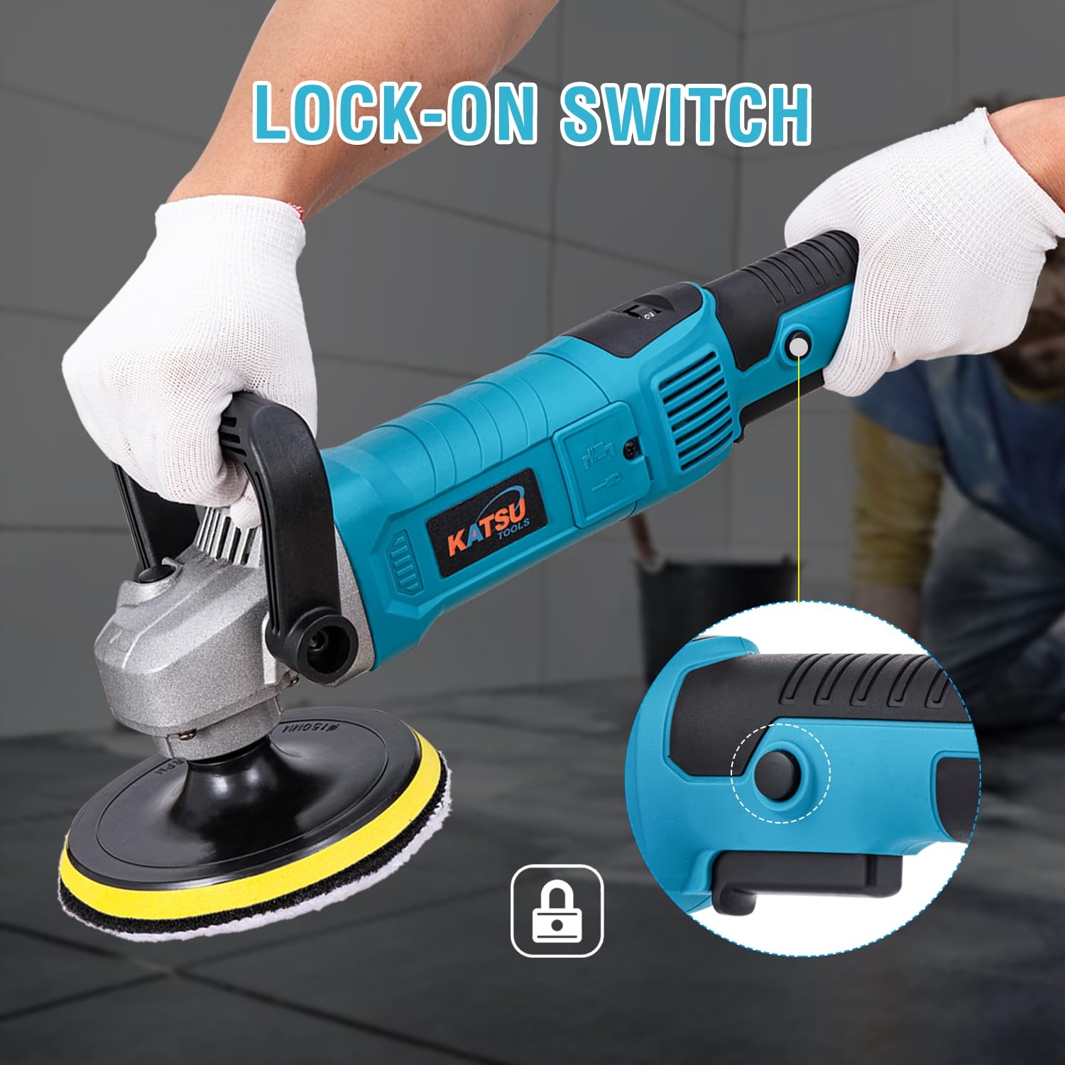 KATSU Tools Lucidatrice rotativa auto 1200 W 150 mm – 6 velocità variabili, levigatrice angolare, macchina lucidatrice detailing