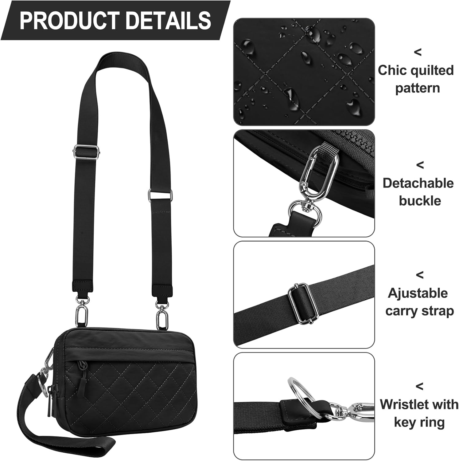 DOB SECHS Quilted Wristlet Wallet Cross Body Waist RFID Dual Pouch Clutch Bag Large Nylon Crossbody Phone Bag with ID Window - Image 6