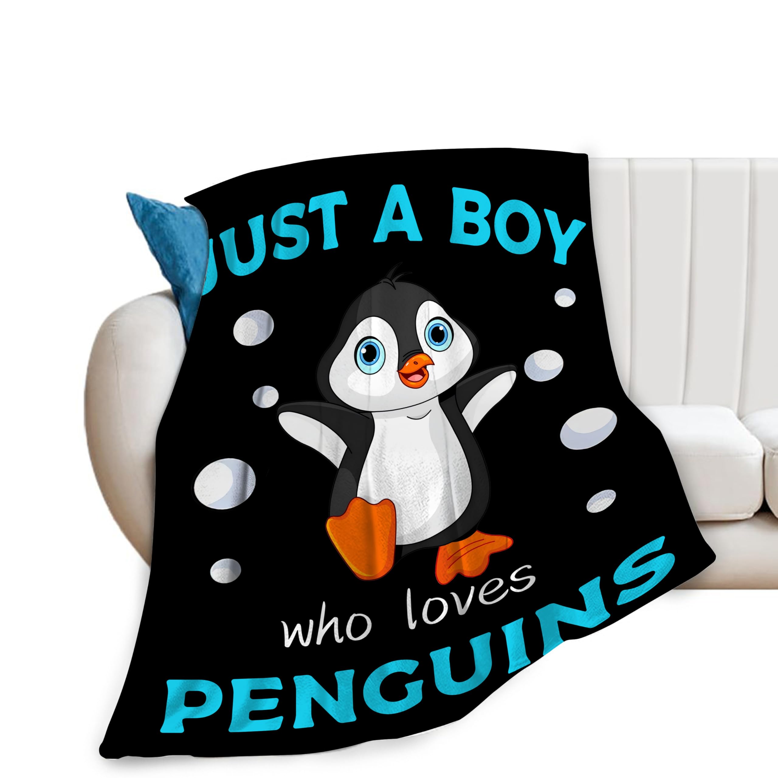 Penguin Blanket Soft Cozy Penguin Throw Blanket Super Fuzzy Fluffy Warm Just a Boy Who Loves Penguins Lightweight Fleece Flannel Gifts Blankets for Kids Adults 50"X40"