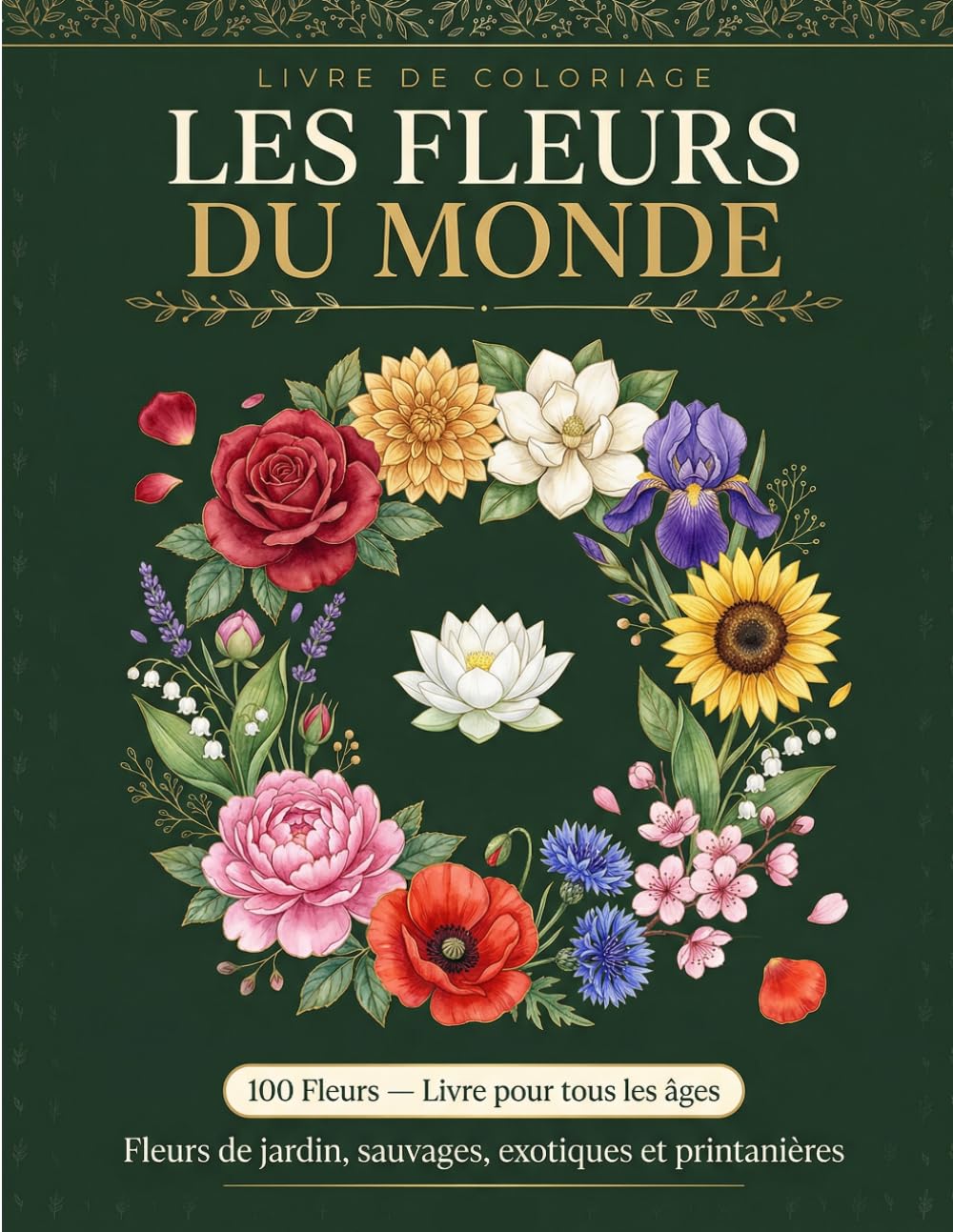 Les Fleurs du Monde: 100 Fleurs a Colorier - Illustrations Botaniques avec Noms Francais et Latins - Livre de Coloriage pour Tous Ages