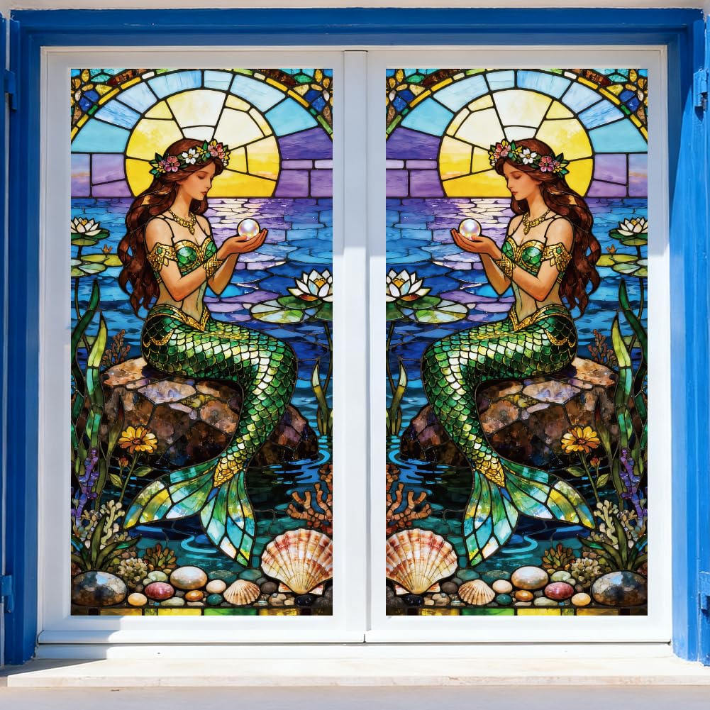 ANATTASOUL Mermaids and Coral Static Window Stickers for Home Decoration
