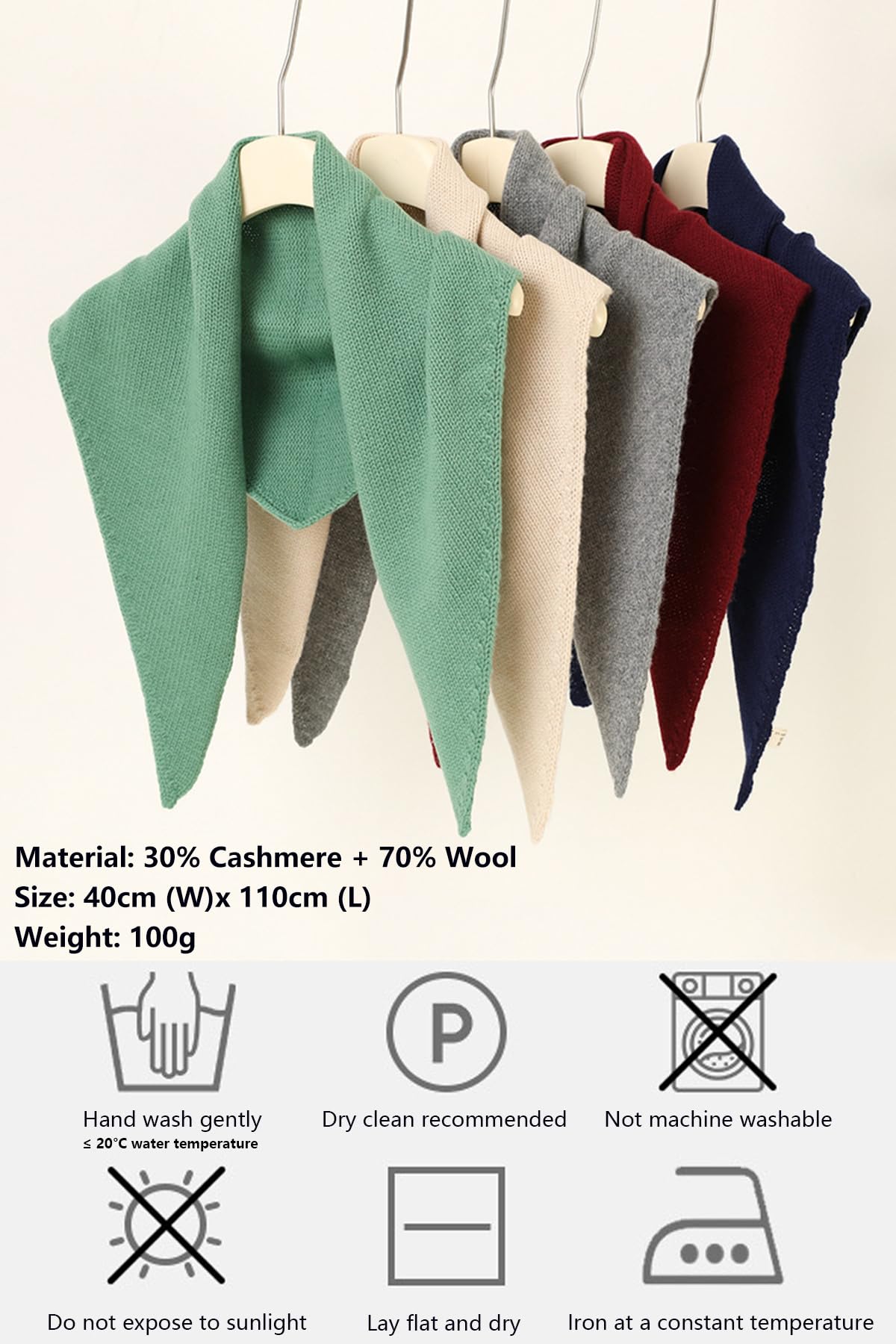 YUONNY Triangular Bufanda Chal de Punto para Mujer, 30% Cachemira y 70% Lana, Otoño Invierno Calentador de Cuello Suave y Cálida, Pequeño Estola Wrap Color Sólido Triángulo Bufanda, Regalo