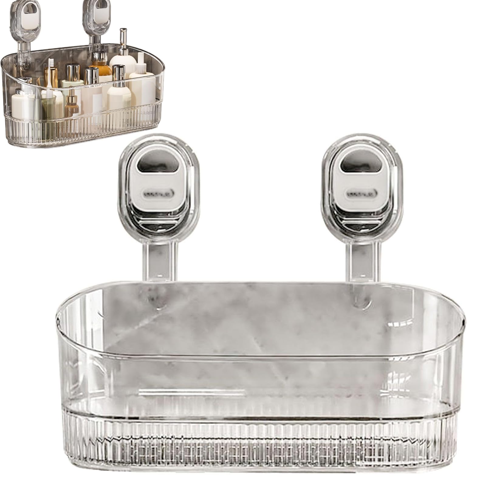No-Drill Bathroom Suction Storage Box No Drill Bathroom Drain Rack Large Capacity Strong Load-Bearing Suction Cup Storage Rack