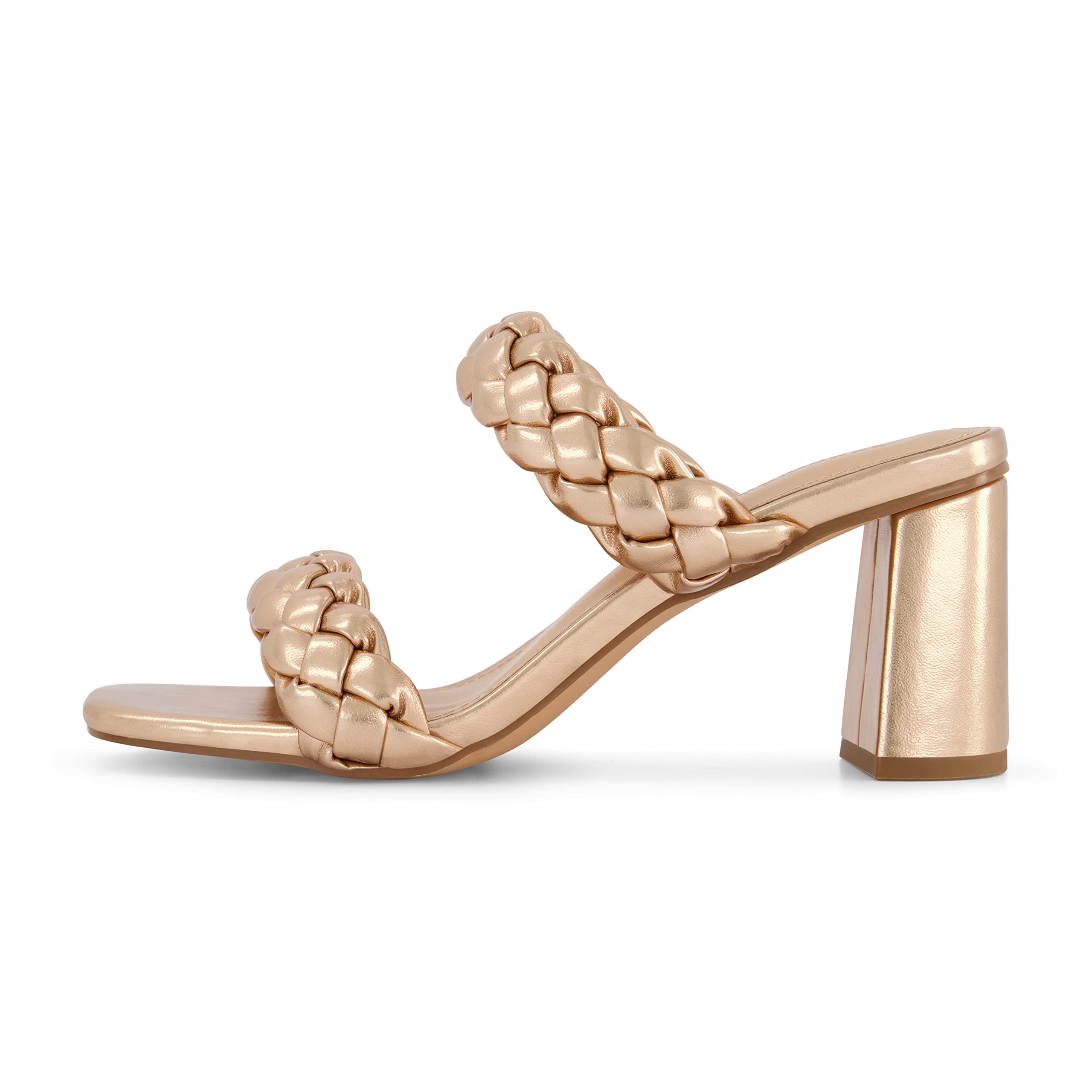 Dunes Iris Chunky Braided Heel Sandals for Women, Block Heel Square Toe Summer Sandals with Memory Foam