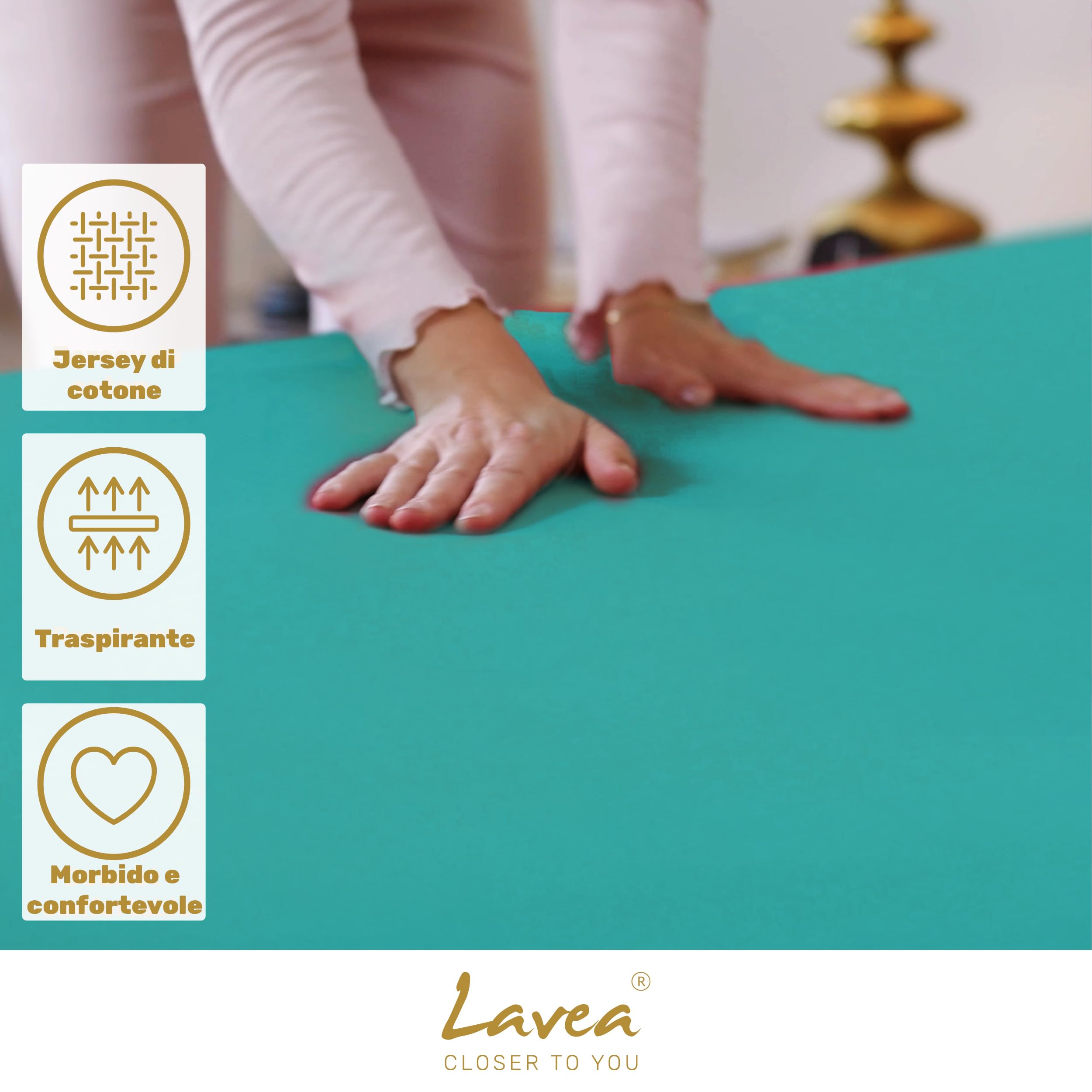 Lavea® Lenzuolo con Angoli Matrimoniale 180x200 cm – per Materassi Alti fino a 35 cm, per Letti Boxspring e ad Acqua – 100% Cotone – con Elastico – Alta Qualità – Turchese