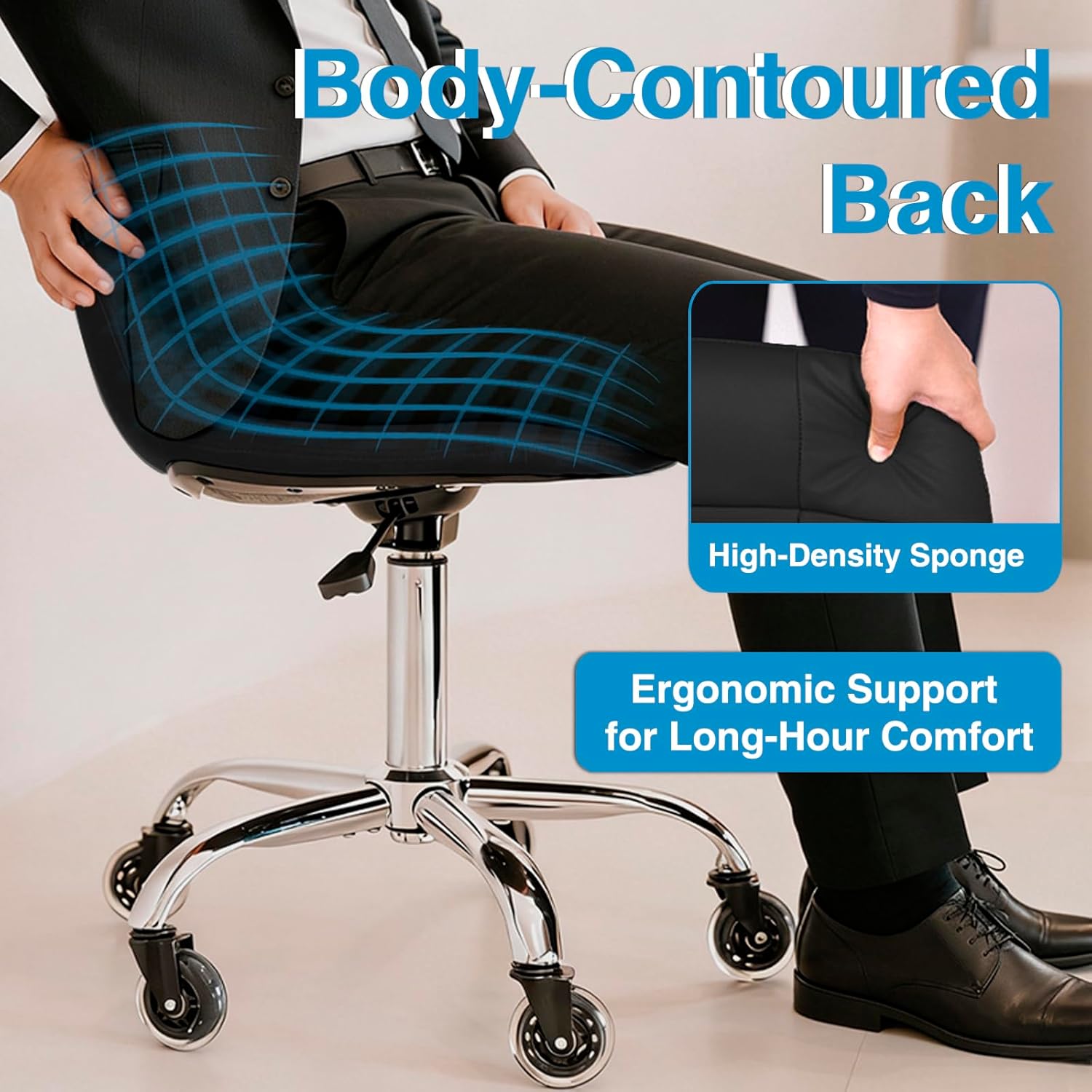 Rolling Stool Chair with Wheels, Height Adjustable Stool with Back Support, Office Drafting Chair with PU Leather Cushion for Home Office Kitchen Vanity Salon Garage Tattoo Dentist Esthetician(Black)