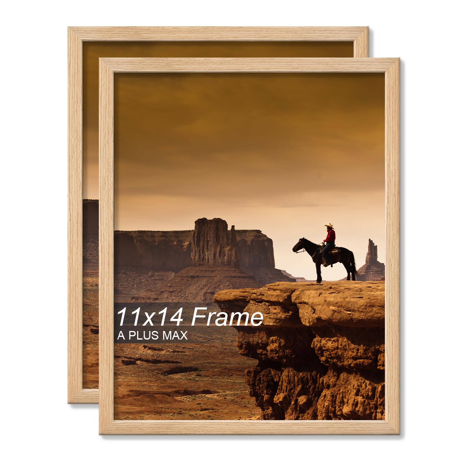 A PLUS MAX 11x14 Picture Frame Set of 2, Natural Engineered Wood Frame for 11 x 14 Inch Picture Poster Photo, Light Weight 11 by 14 Frame with Wood-grain for Wall - 2 Pack/Natural/11 x14