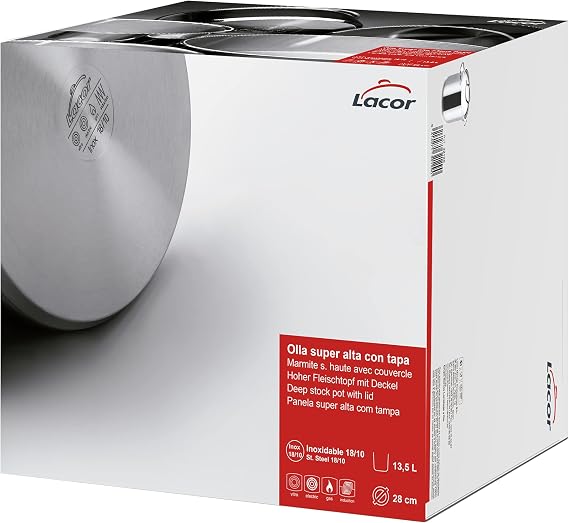 Lacor Basic High Pot, Stainless Steel, Silver, 28 cm