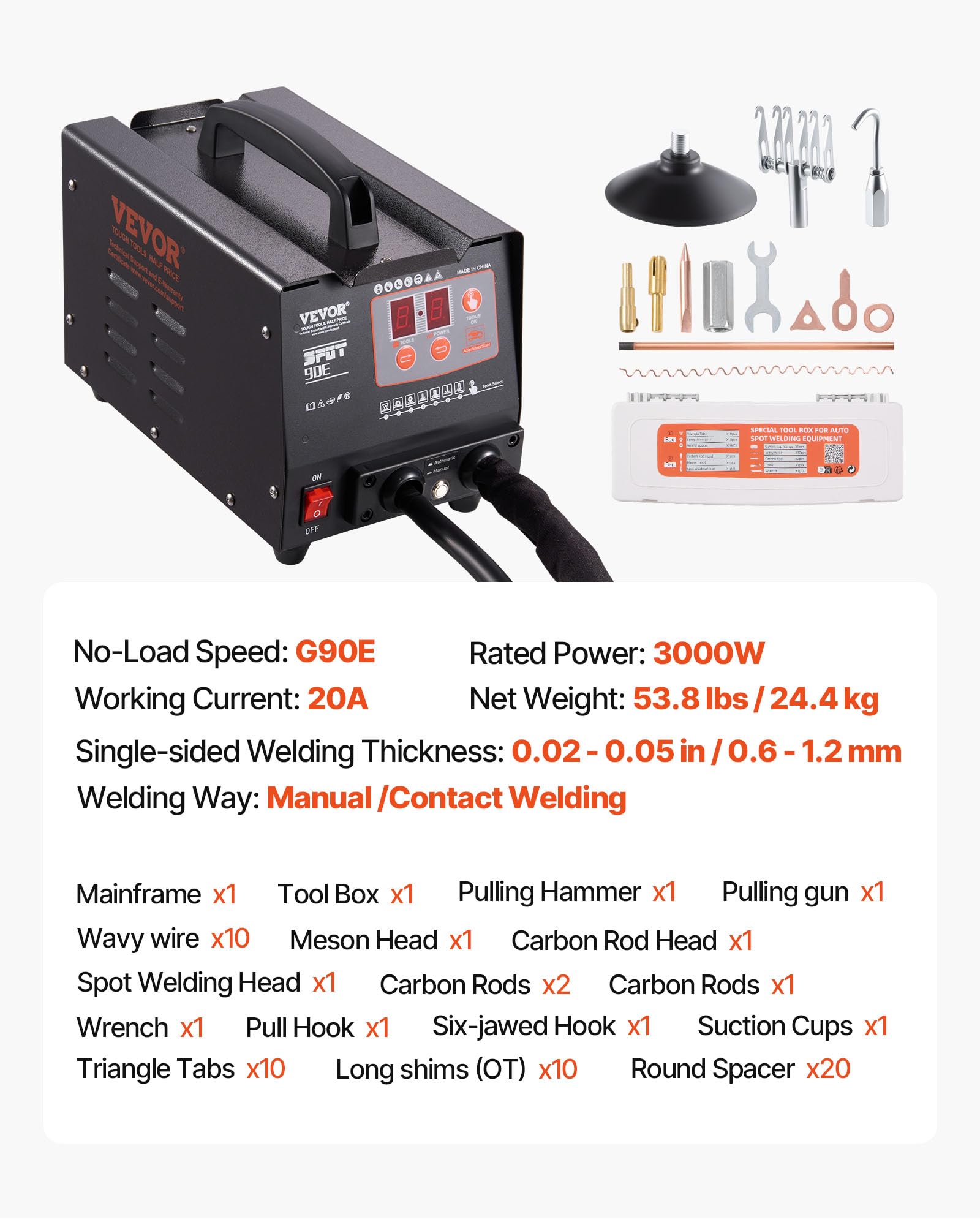VEVOR Kit de Réparation Extracteur de Bosses G90E 3KW Débosselage Panneau Véhicule