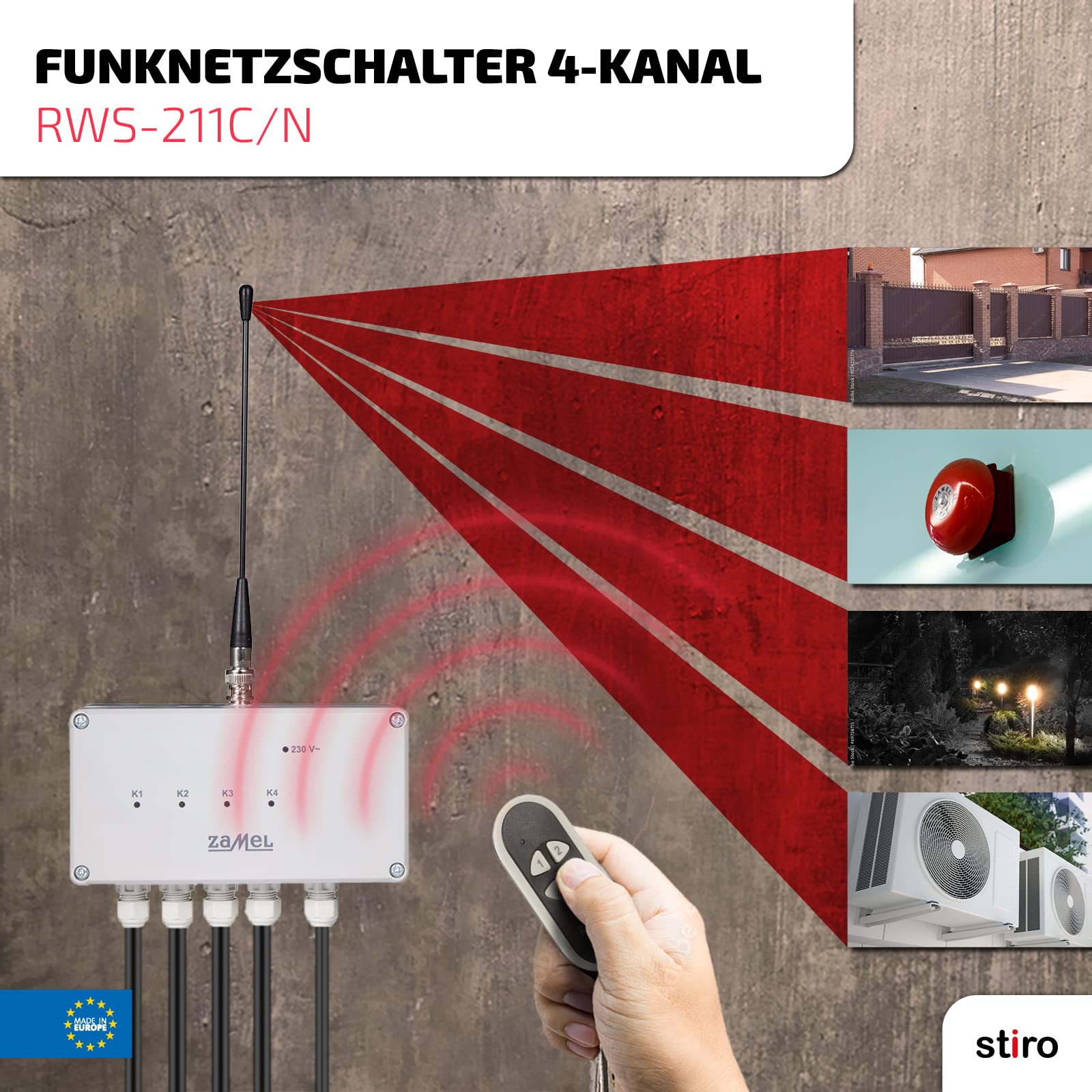 ETERO Funkschalter Set mit Sender, 4-Kanal, RWS-211C/N