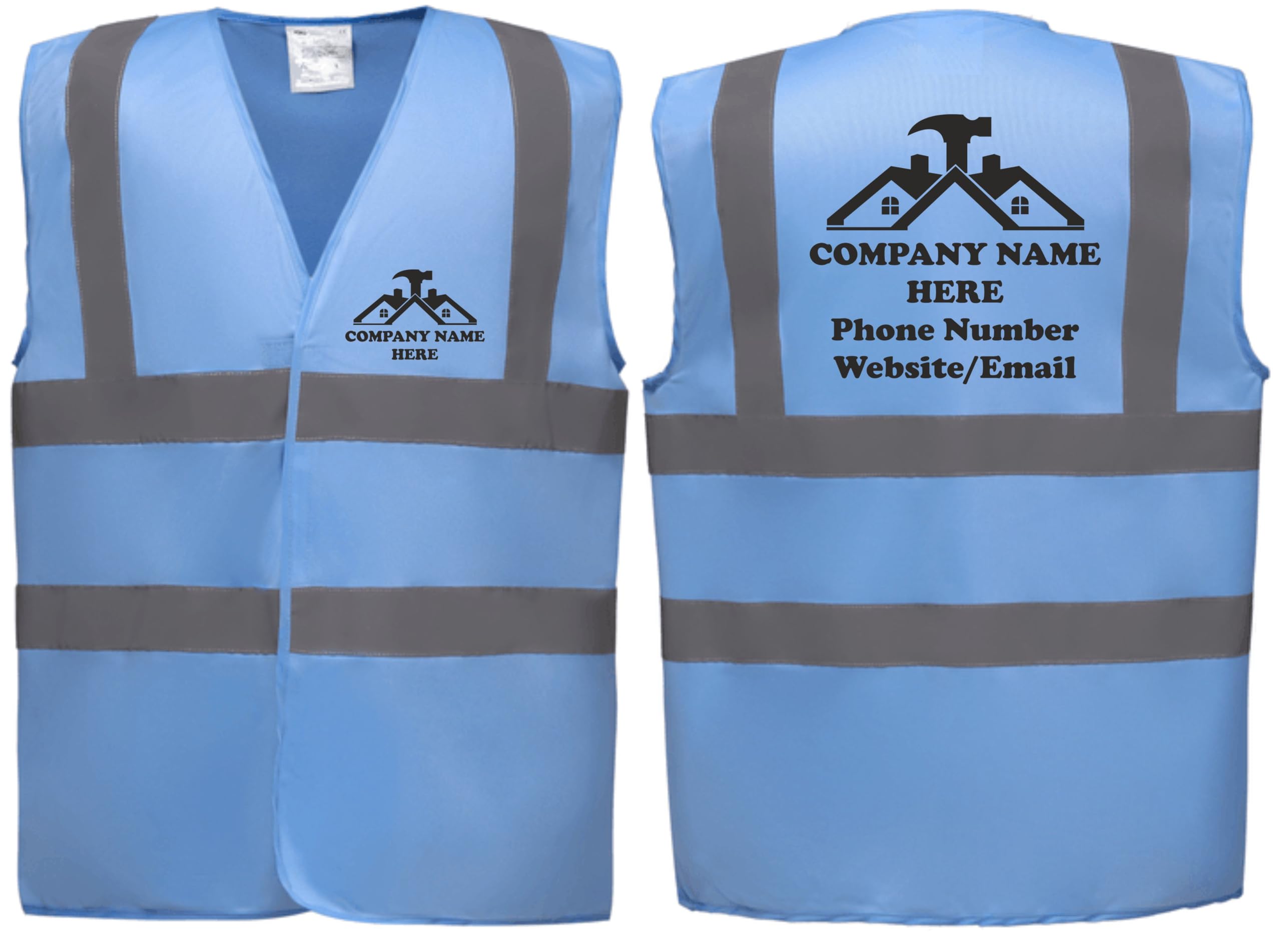 Custom Printed Personalised Hi Vis Vests – Add Your Roofing Company Details, Ideal for Roofers & Construction Workers by Brook Hi Vis (Sky Blue, XLarge)