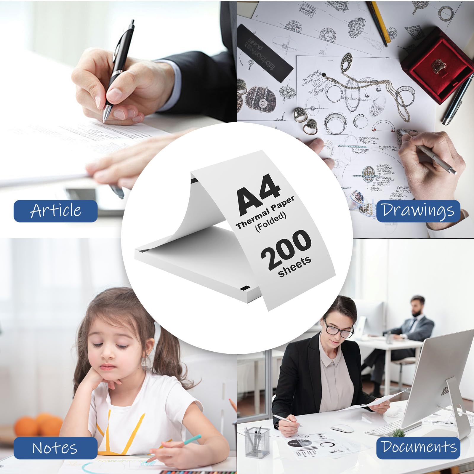 200 Hojas de Papel Térmico A4 - Papel Térmico Impresora, 210×297 mm, 70g/m² Papel de Pulpa de Madera Pura, Sin BPA, Compatible con la Mayoría de Impresoras Térmicas A4