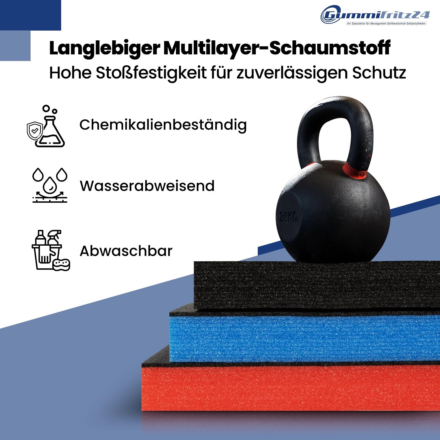 Werkzeugeinlage Multilayerschaumstoff Shadow Board 500 x 1000 x 57 mm schwarz/blau für Werkzeugwagen