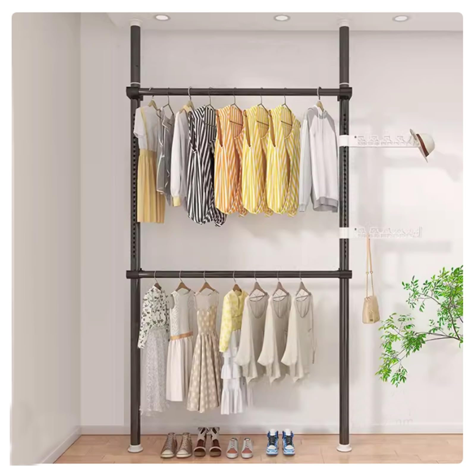 Porte-manteau de sol au plafond design élégant noir pour garde-robe