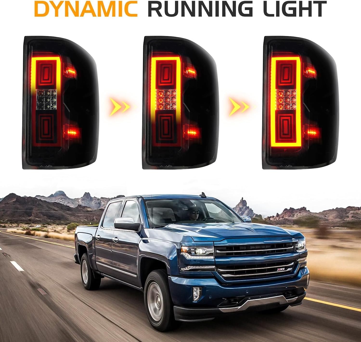 KOMAS LED Tail Light Compatible with Chevy Silverado 1500 2014-2018, Silverado 2500 & 3500 HD & GMC Sierra 3500 HD 2015-2018, Rear Taillight Assembly Chrome Housing Smoked Lens
