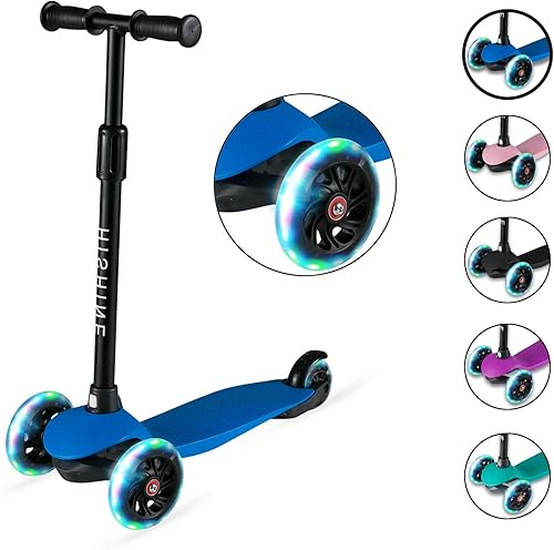 Scooter de 3 ruedas para niños y niñas Kick Scooter para niños de 2 a 5 años de edad, ruedas con luz de PU, manillar ajustable, inclinación a la