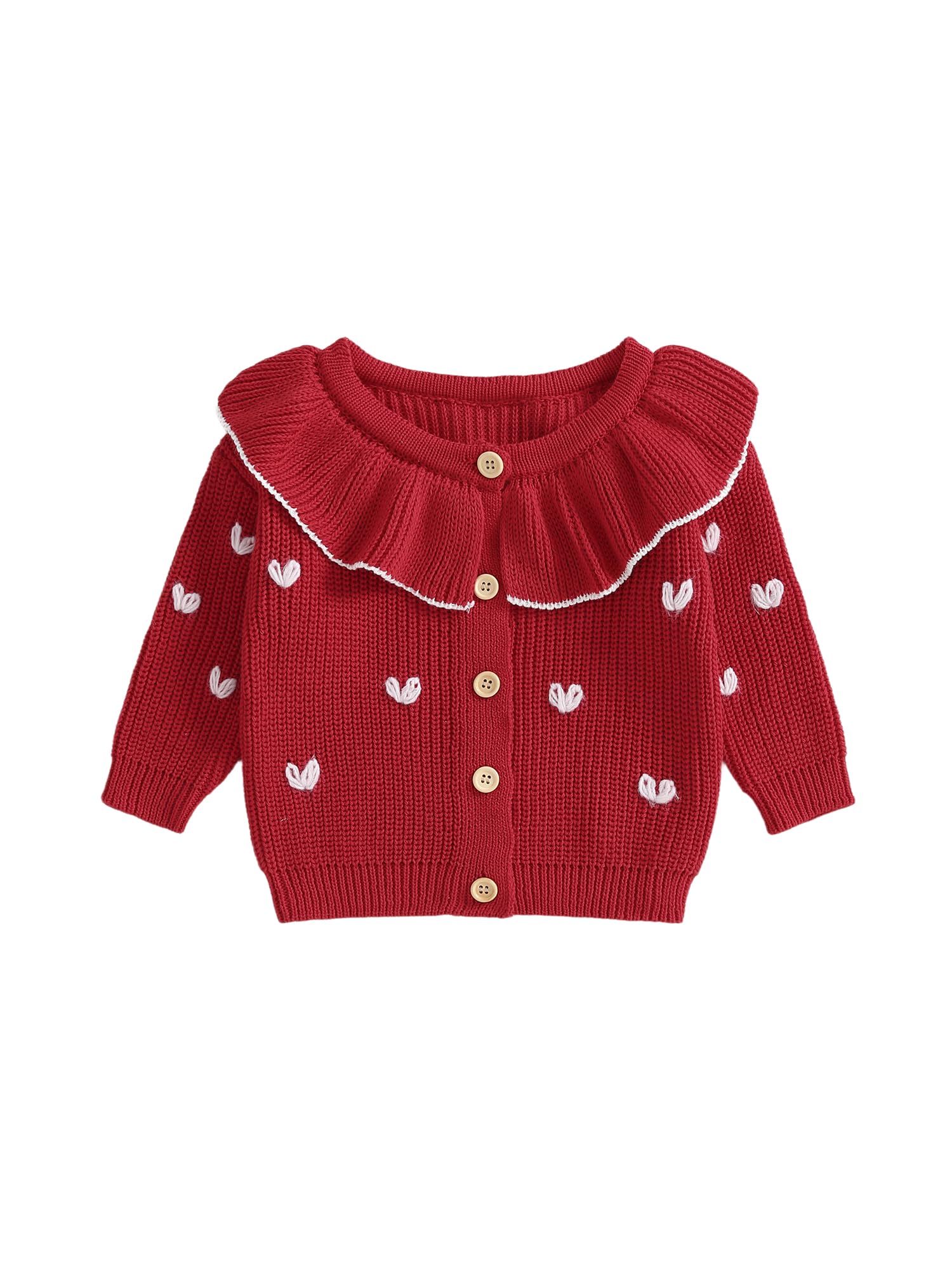 GXNRHG Cardigan Lavorato a Maglia per neonata. Simpatico Ricamo a Cuore, Manica Lunga, Maglione Grosso, Abbottonato. Maglieria per San Valentino