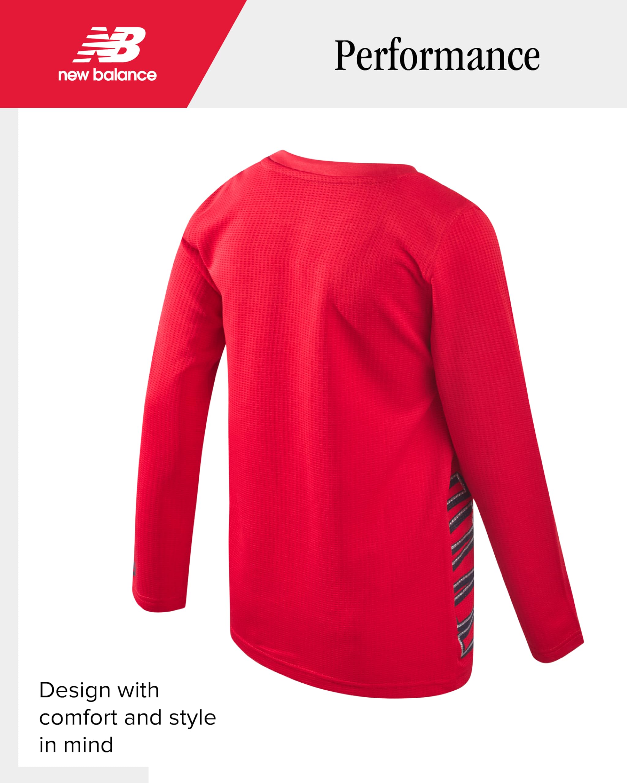 New Balance Boys' T-Shirt - Thermal Waffle Knit Long Sleeve Shirt (Size: 4-20), Size 10/12, Red