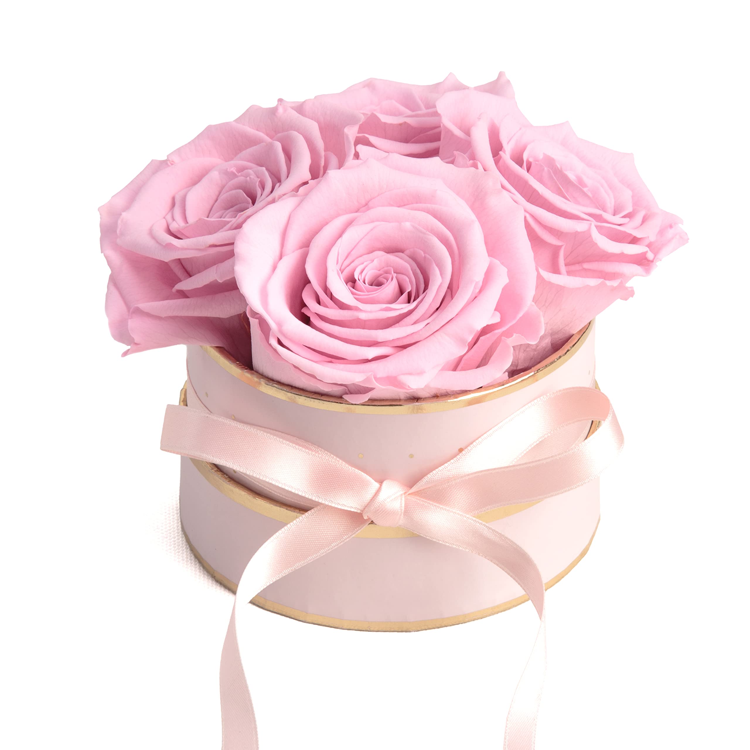Boîte Ronde de Roses éternelles stabilisées idée Cadeaux pour Femmes pour Toutes Occasions (Rose-Rose)
