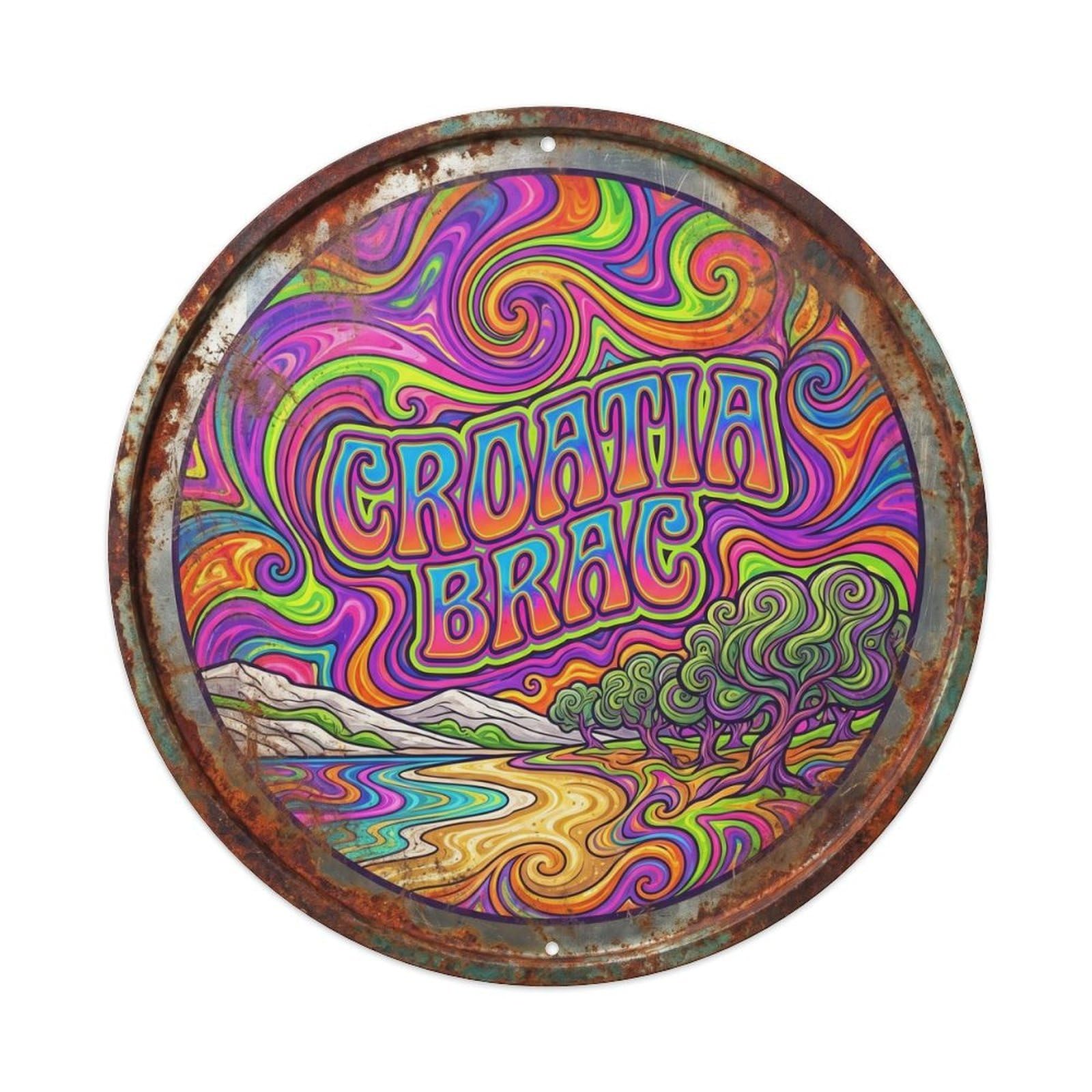 Brac Stone Croatian Bold Psychedelic Classic Scenery Metal Tin Sign