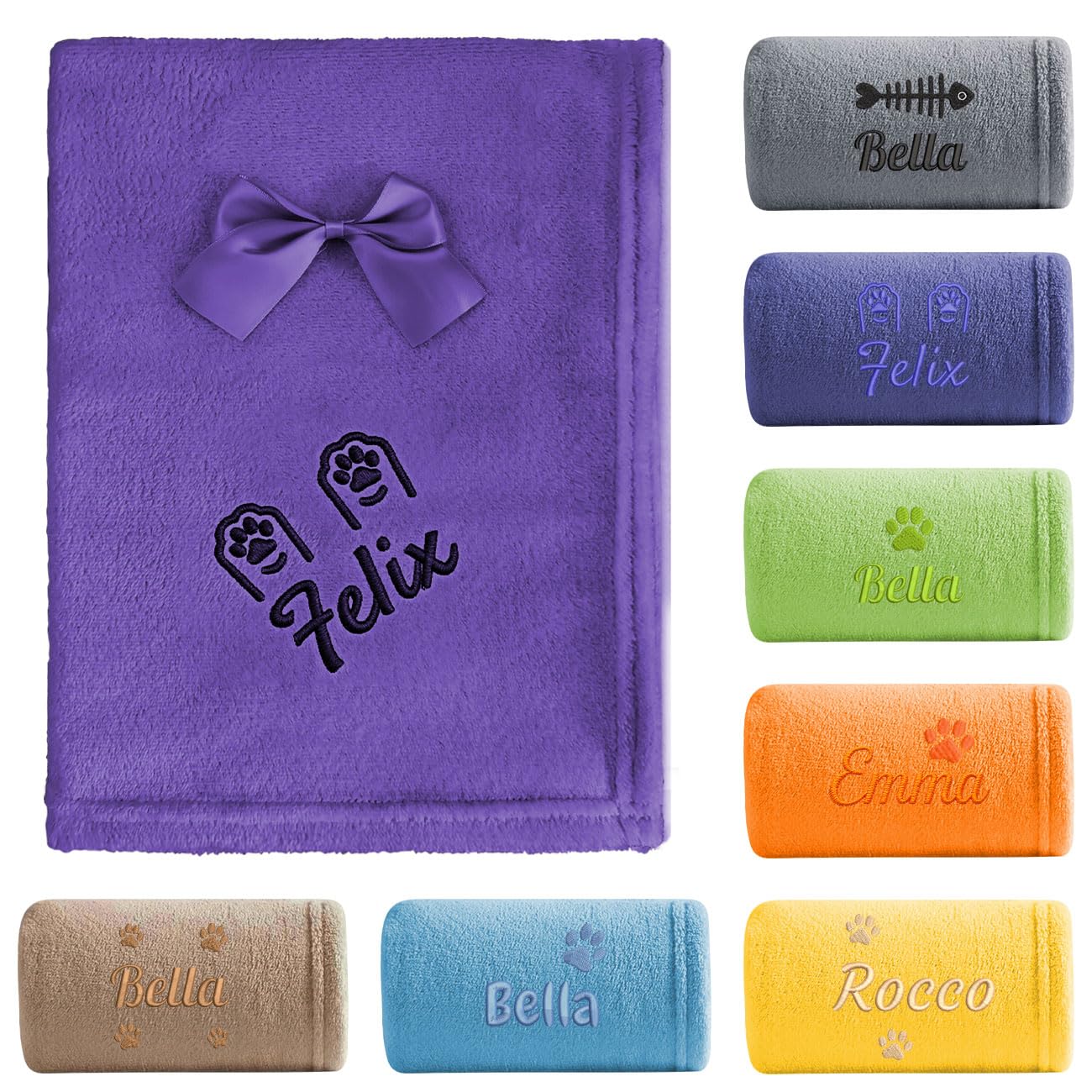 saguinus imperator Custom Embroidered Pet Blanket with Name, Personalized Flannel Fleece Dog Blanket for Crate Training or Sofa (Dark Purple, Small)