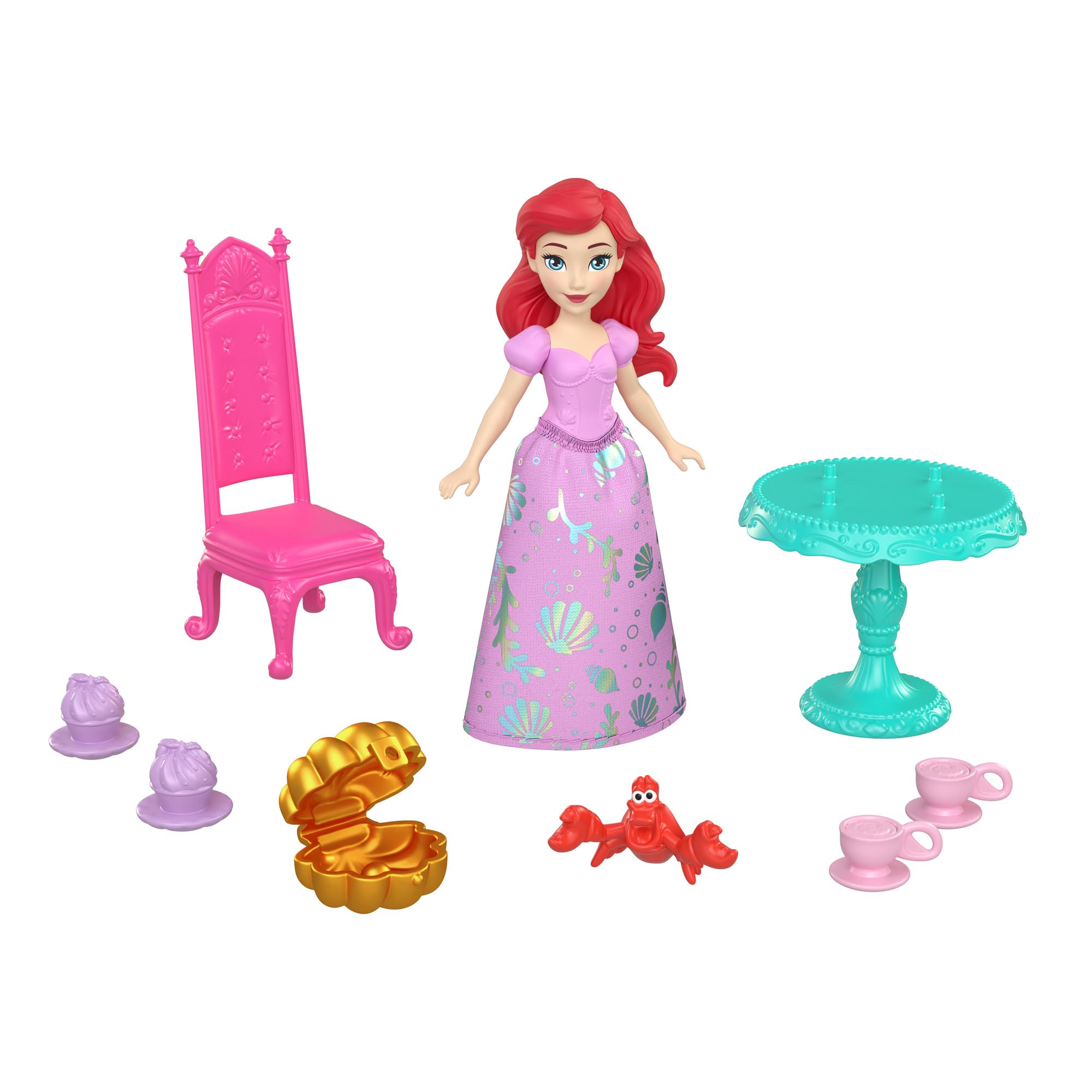 Disney Princess Ariel Small Doll with Sebastian Figure, Furniture and Tea Party Pieces Inspired by The Little Mermaid Movie, Posable-image-47