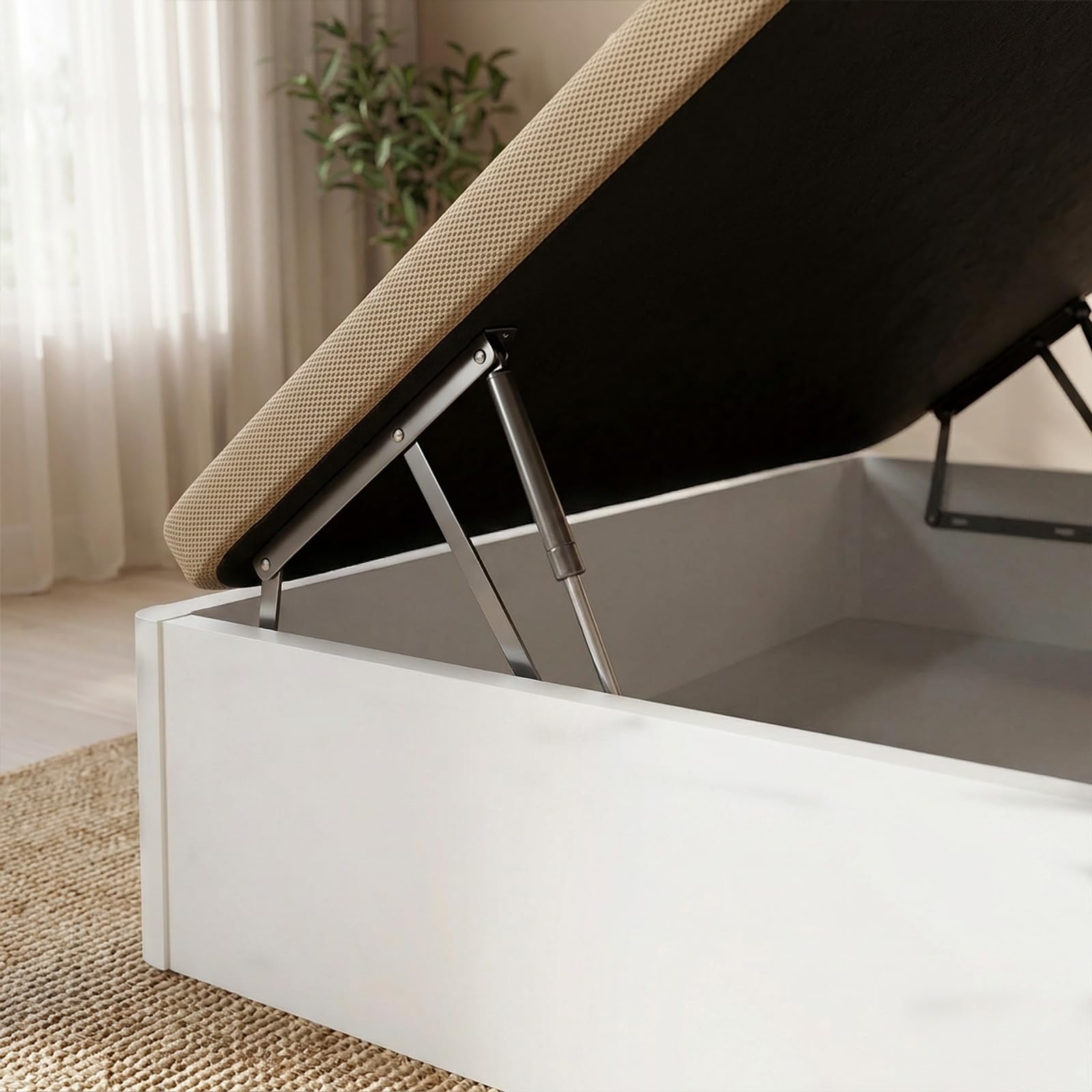 DUÉRMETE ONLINE - Canapé Abatible 135x190 cm Blanco, Gran Capacidad de Almacenaje, Estructura Súper Reforzada, Tapa 3D Transpirable, Incluye Subida a Domicilio