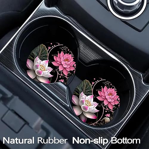 Miniatura 2 de Posavasos de automóvil para portavasos de automóvil, paquete de 2 posavasos de flor de loto, alfombrilla de goma antideslizante de tamaño universal