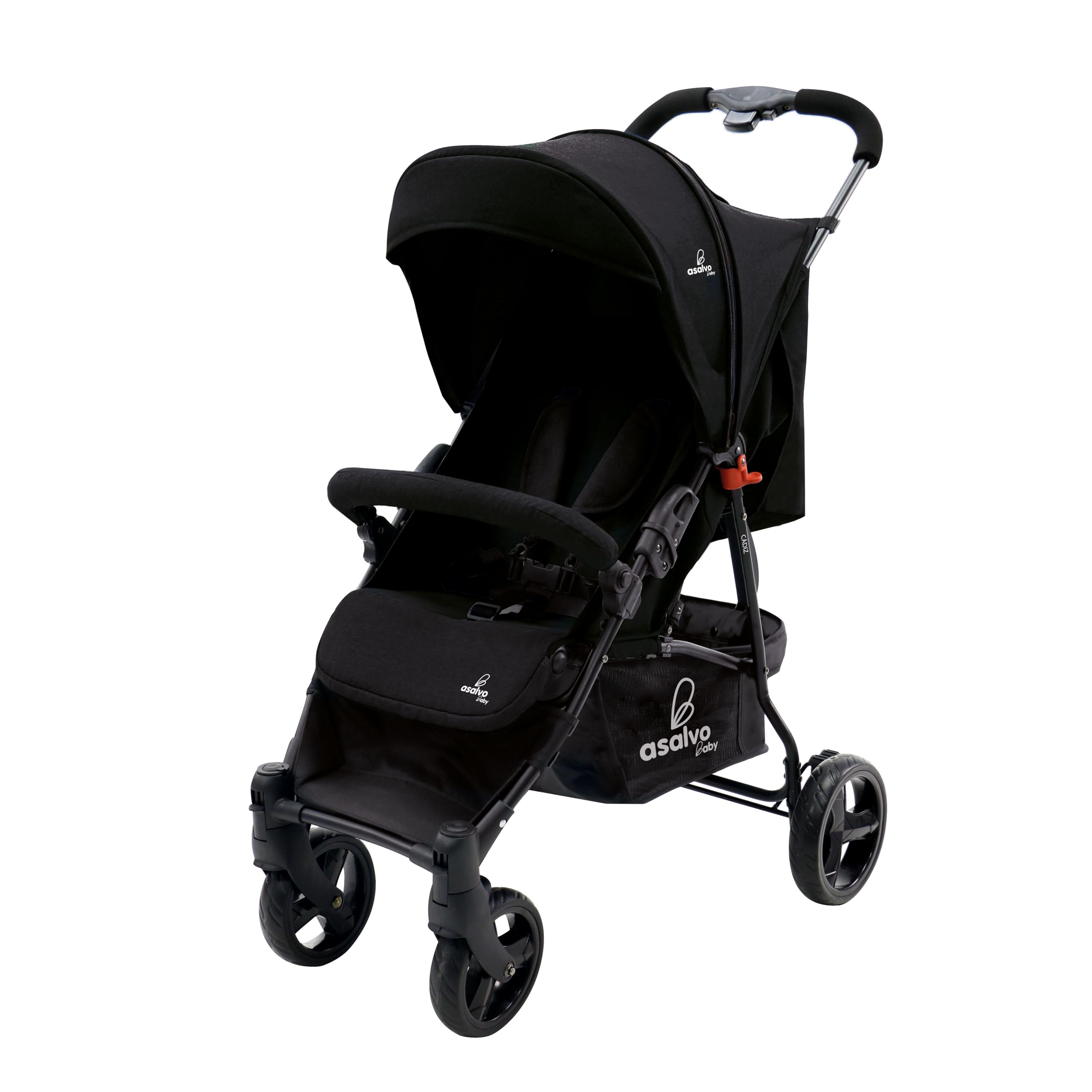 Asalvo CÁDIZ Silla de Paseo Ultraligera para bebé, Carrito de paseo, Respaldo Reclinable, Cochecito urbano, Arnés 5 Puntos, SPF50+, Capota con Ventana, Manejable, Máxima Seguridad, Hasta 17 kg, Negro