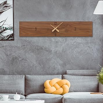 Rectangle Creative Solid Wood Wall Clock,Unique Decorative Wall Clocks,Silent Clock Battery Operated,Non-Ticking,for Living Room, Bedroom, Hallway Decorative
