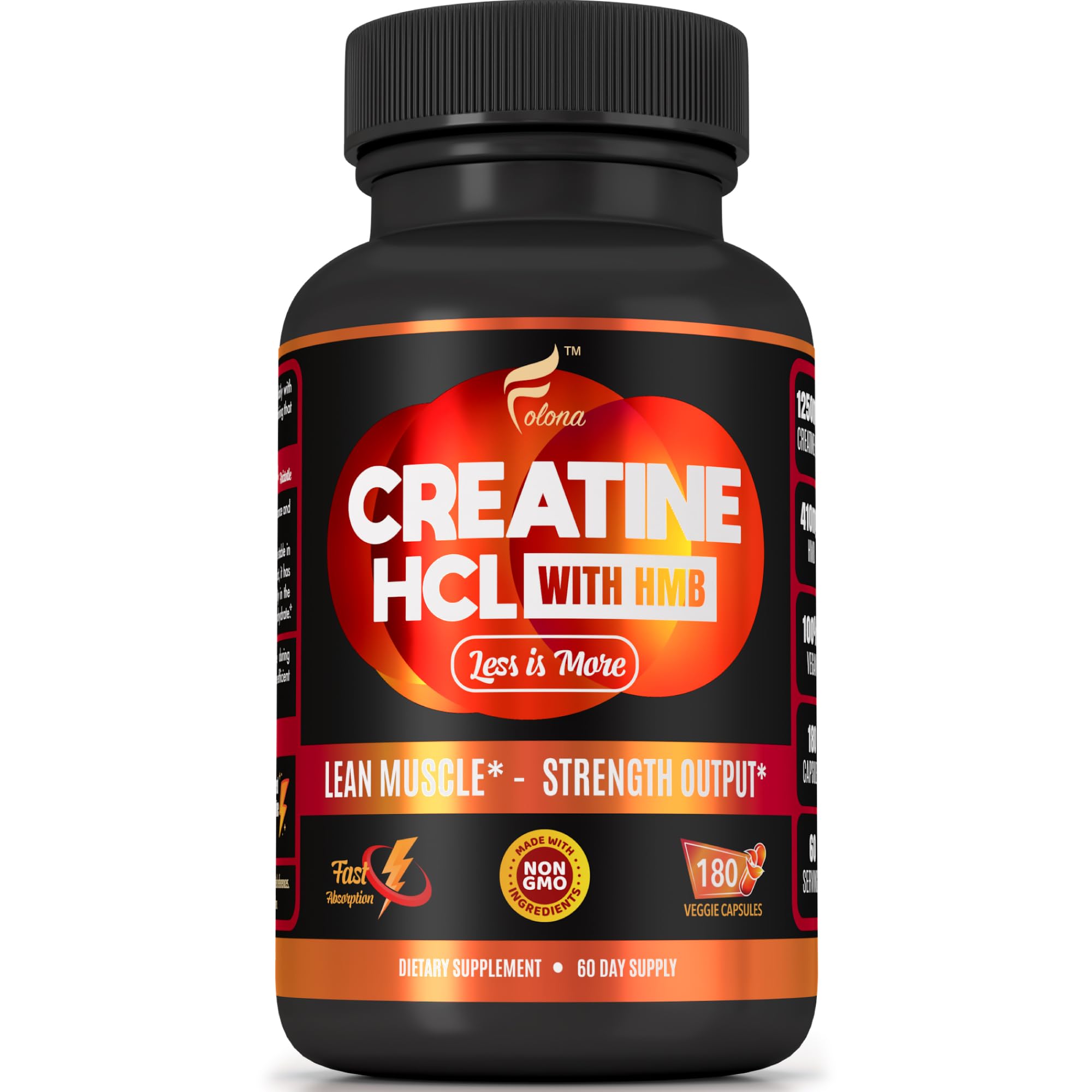 Creatine HCL Capsules with HMB - Workout Supplement for Men & Women, Muscle Builder, Endurance, Strength, Superior to Monohydrate: Instantized for Max Absorption, No Load, No Bloat, 180 Vegan Capsules