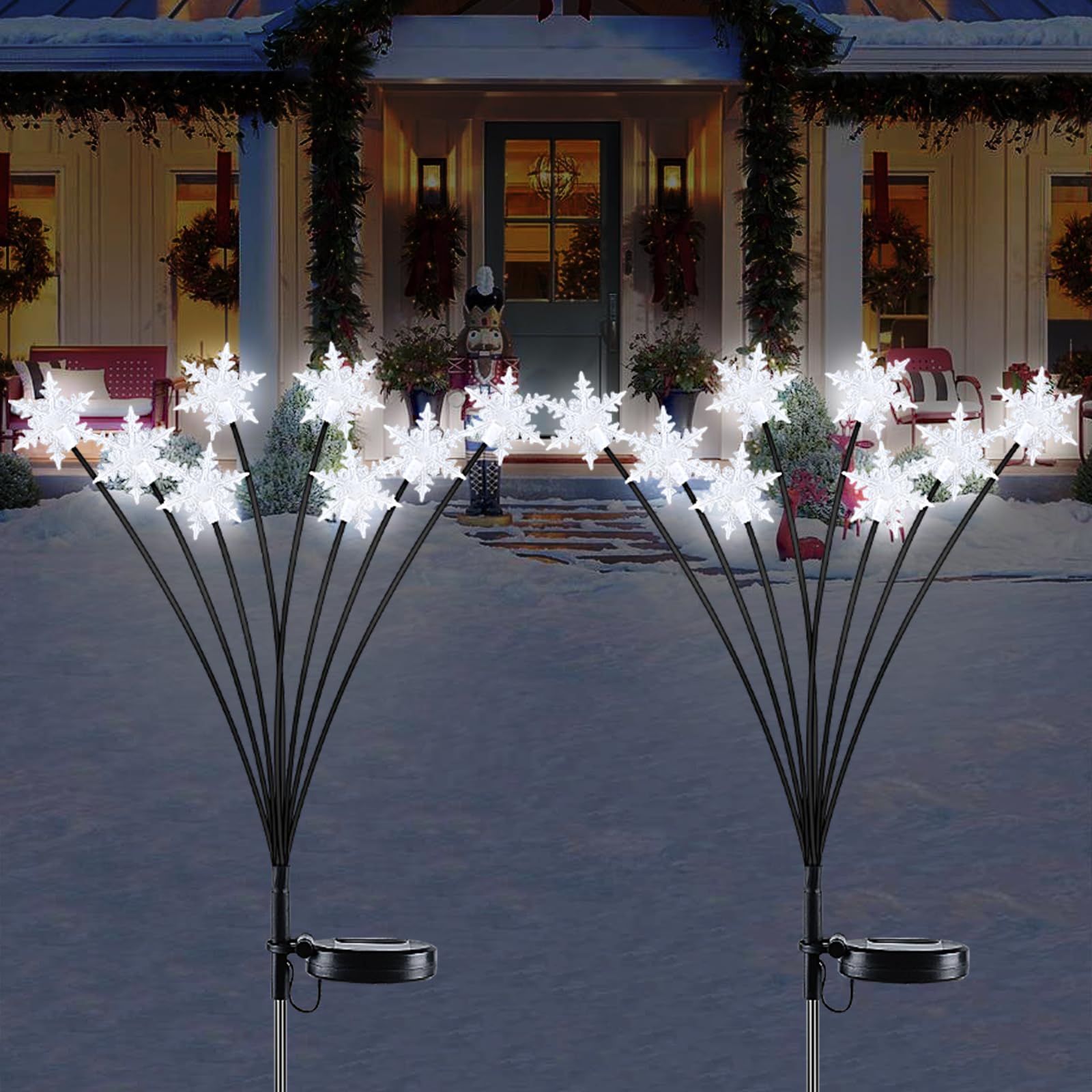Luz Solar Exterior Jardin, 2 Piezas 16 LED Luces Solares Exterior de Copo de Nieve, Luces Navidad Exterior Impermeable, Lampara Solar Navidad Decoración para Jardín Patio Pathway
