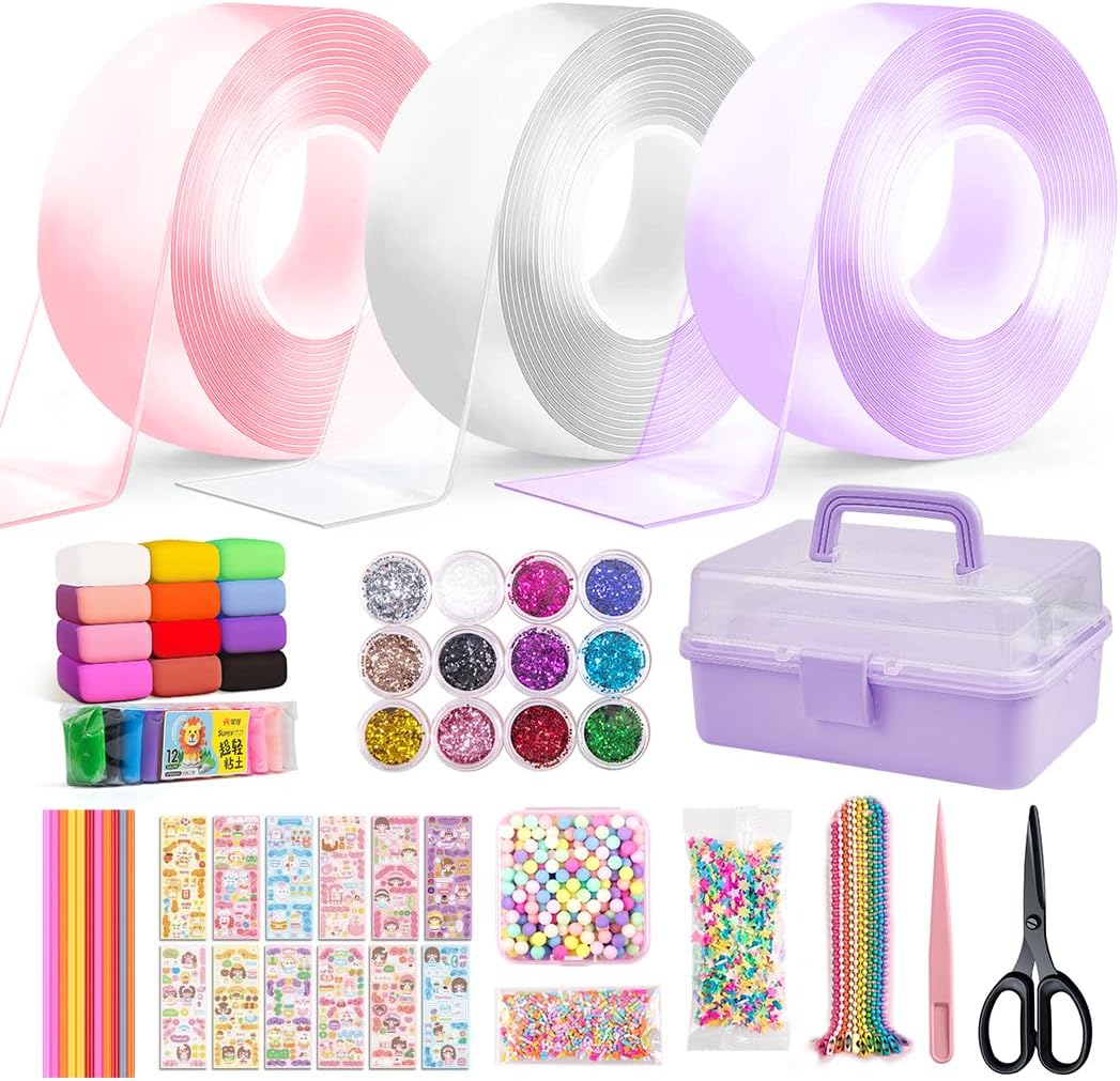 PYEBENano Tape Bubble Kit for Kids, 5M×3Pcs Double Sided Blowing Tape Magic Nano Tape Bubbles Ball Plastic Bubbles Balloon Elastic Bubble DIY Craft Kit Fidget Toys and Party Favors