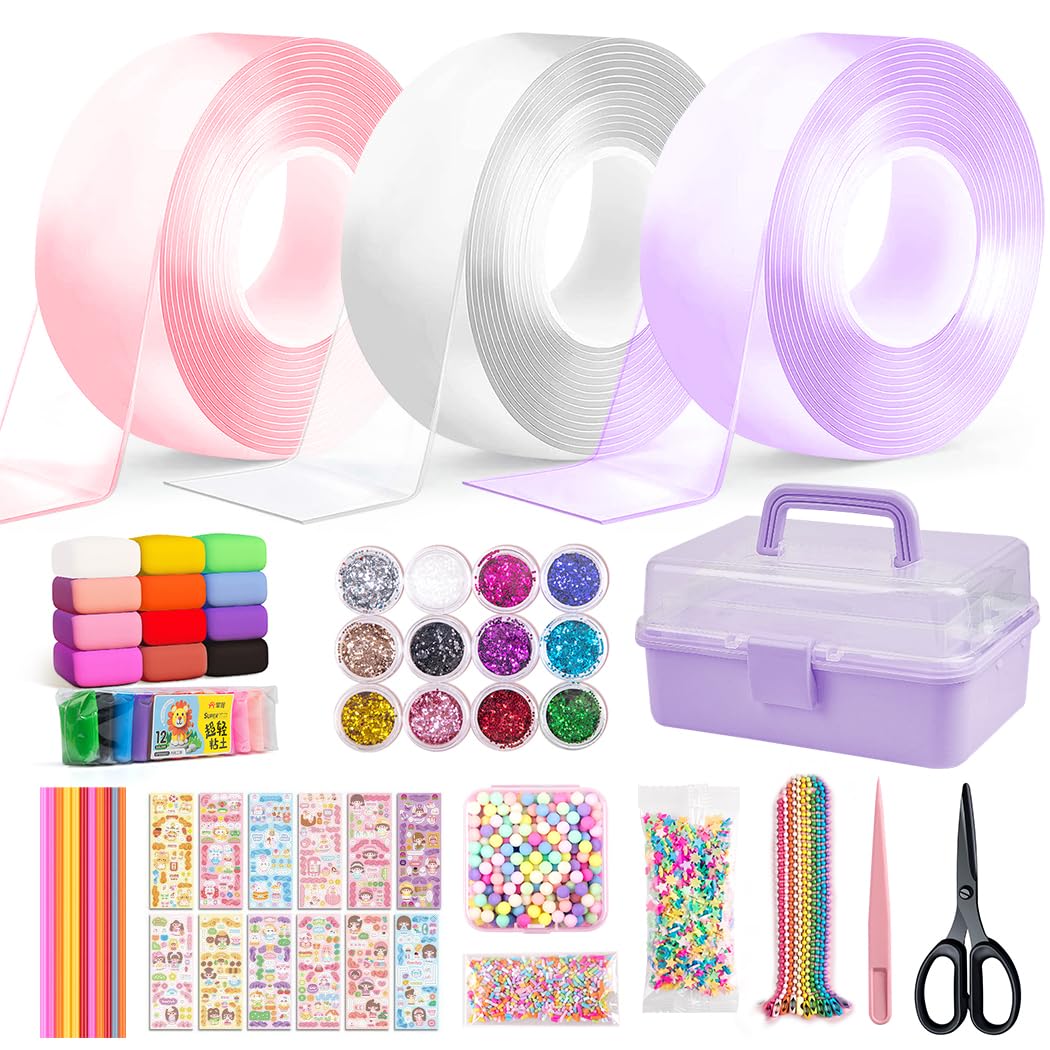 PYEBENano Tape Bubble Kit for Kids, 5M×3Pcs Double Sided Blowing Tape Magic Nano Tape Bubbles Ball Plastic Bubbles Balloon Elastic Bubble DIY Craft Kit Fidget Toys and Party Favors