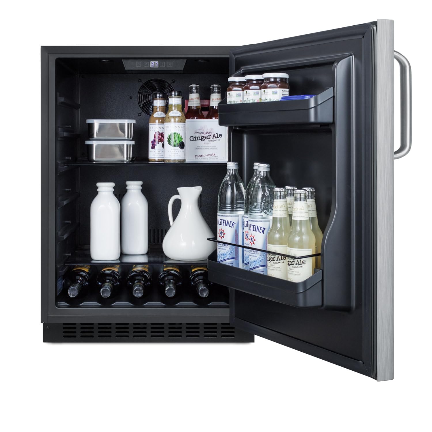 Summit Appliance AL54SSTB Built-in Undercounter ADA Compliant 4.8 cu.ft. 24" Wide All-refrigerator with Wrapped Stainless Steel Door, Towel Bar Handle, Black Cabinet, Door Storage and Digital Controls on Fridge.com