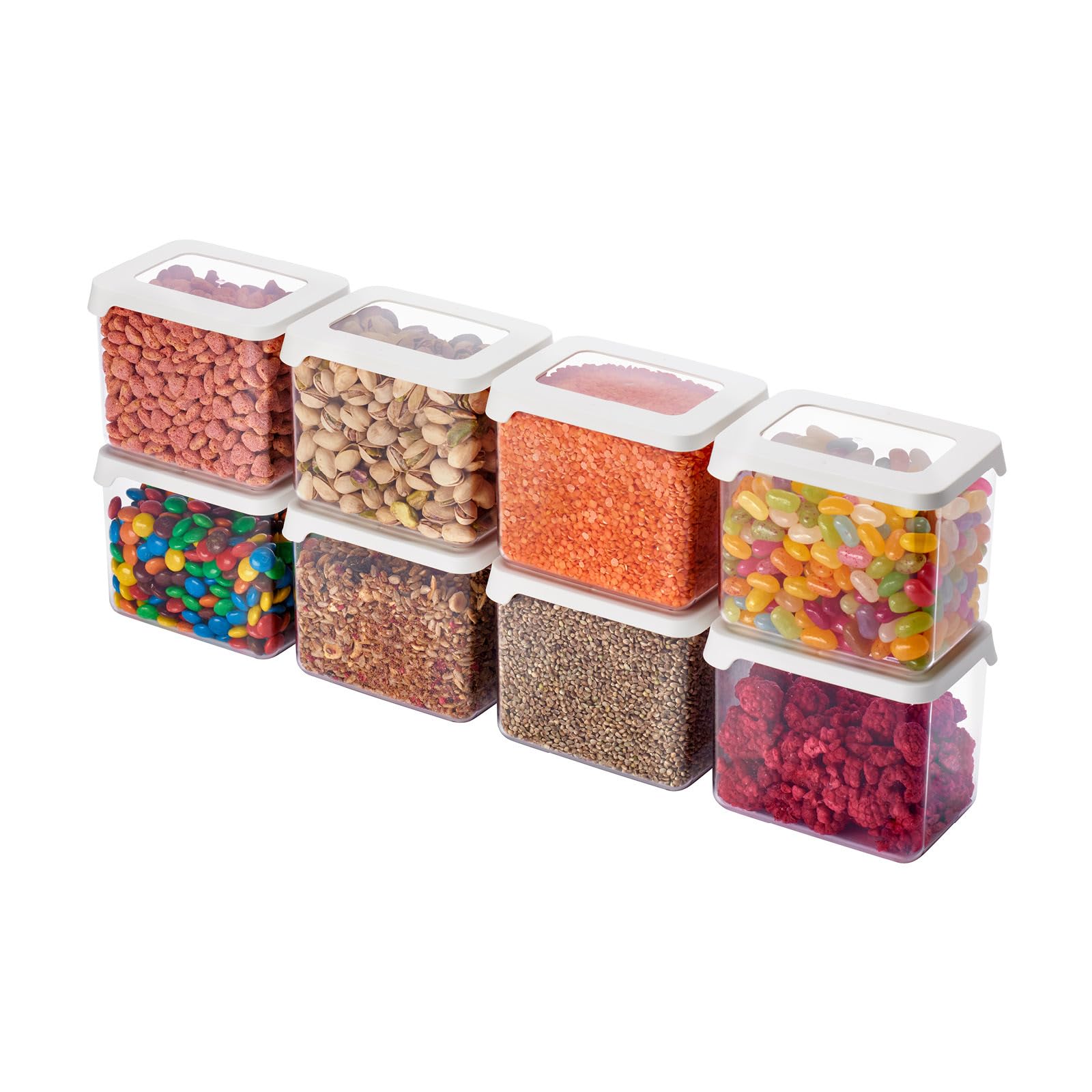 SmartStore Przezroczyste, hermetyczne pojemniki na suchą karmę z pokrywkami, zestaw 8, plastikowe pudełko do przechowywania z pokrywką, nie zawierają BPA, nadają się do mycia w zmywarce,