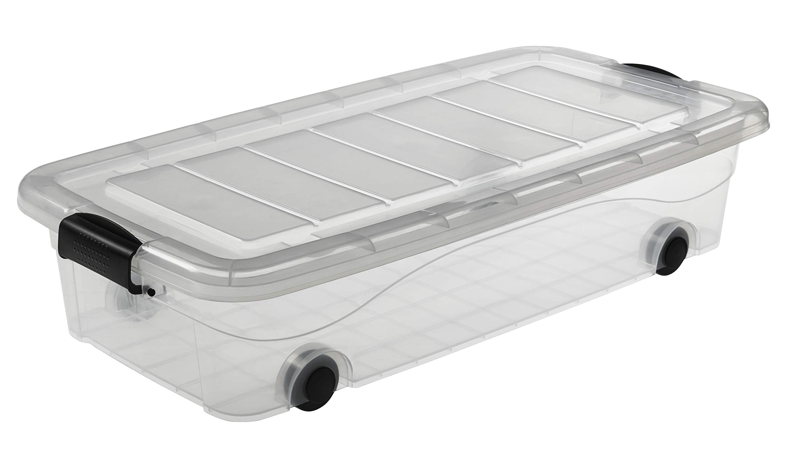 Logiplast 5 Stück Aufbewahrungsbox transparent 30 Liter mit Deckel und Klickverschluss 780 x 394 x 177 mm inkl. Rollen