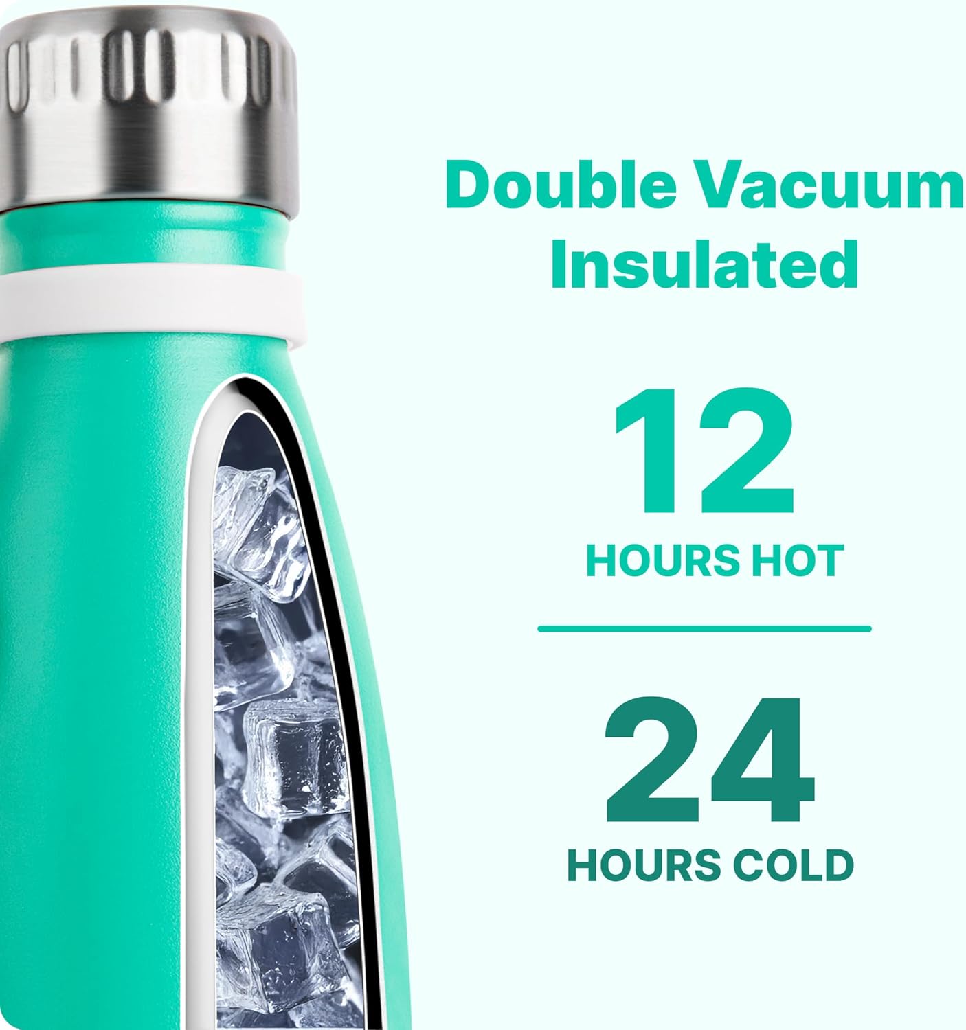 VINUR Small Water Bottle- 9 oz Stainless Steel Vacuum Insulated Leak Proof Water Bottle for kids Travel-Cola Shape Reusable Flask with Carry Rope for Girl, Teal - Image 3