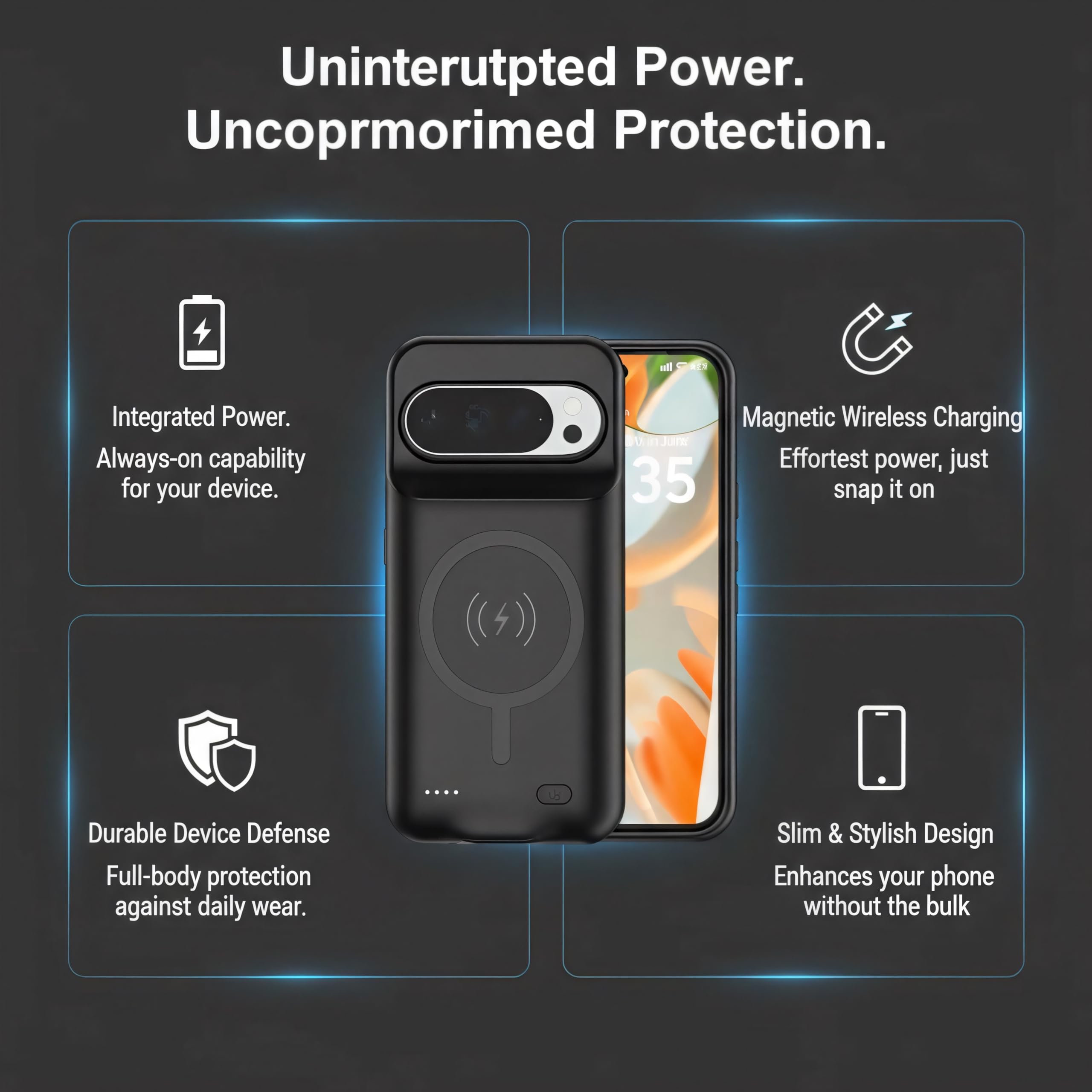 Cover Batteria per Pixel 10 Pro XL / Pixel 9 Pro XL Custodia Ricaricabile Portatile per Telefono Batteria Esterna Portatile 10000mAh Custodia Protettiva con Caricatore Esterno, Nero