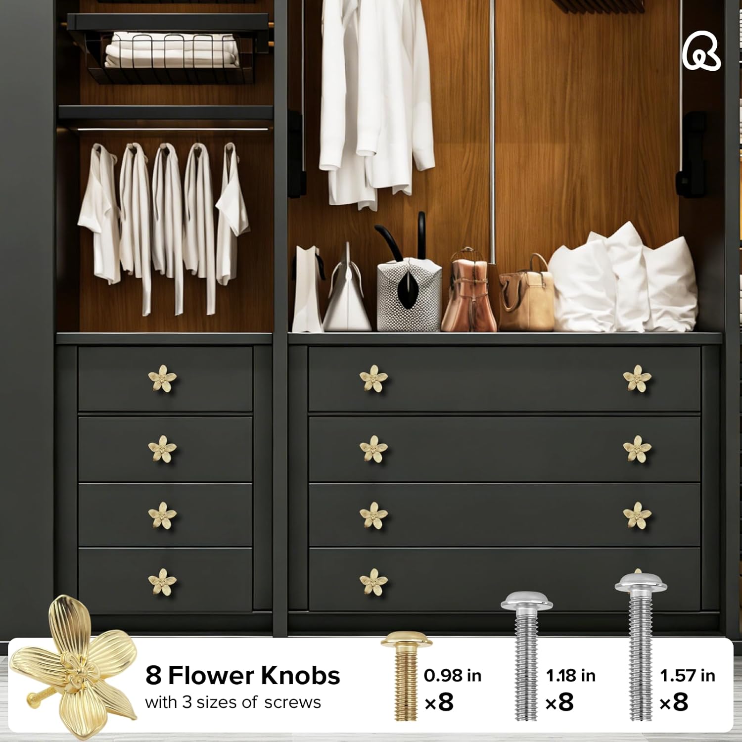 Remunkia 8-Pack Gold Drawer Knobs, Unique Flower Cabinet Knobs, Gold Knobs for Cabinets, Drawer Pulls Handles, Cabinet & Furniture Pulls Hardware for Dresser, Wardrobe, Closet (Petal, 8)