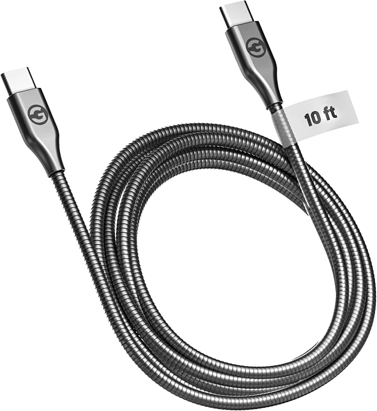 10Ft Ultra Durable Metal USB-C Charger Cable, Fast Charging (60W) Long 10 Foot Alloy-Braided Type C Cord, Designed for Samsung and iPhone Devices (Gunmetal)