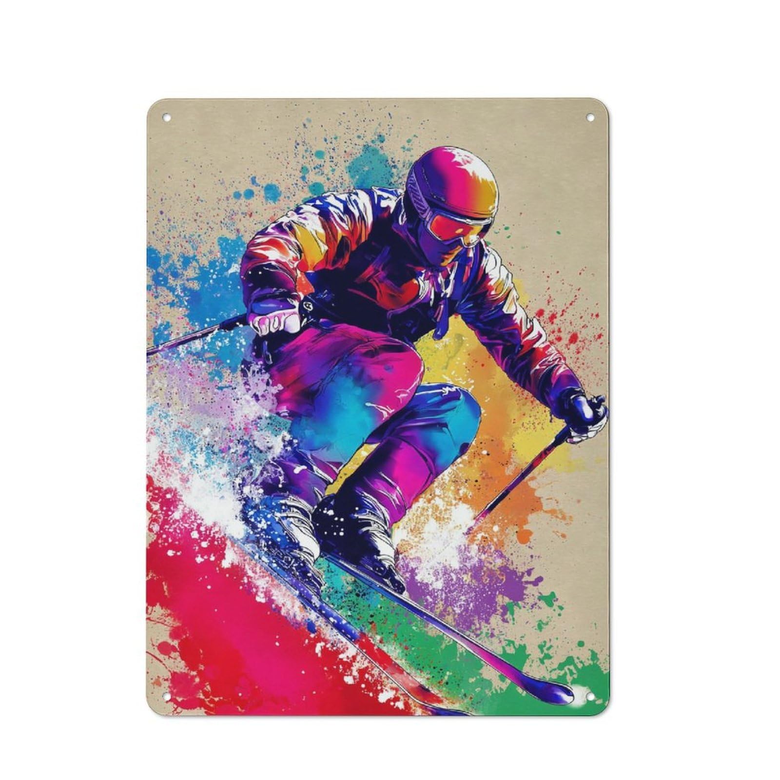 Junmoney Colorful Skiing Adventure -3 Retro Metal Wall Sign 40X30cm With For Living Room Wall, For Vintage Wall Decor Fans, For Themed Room Decoration