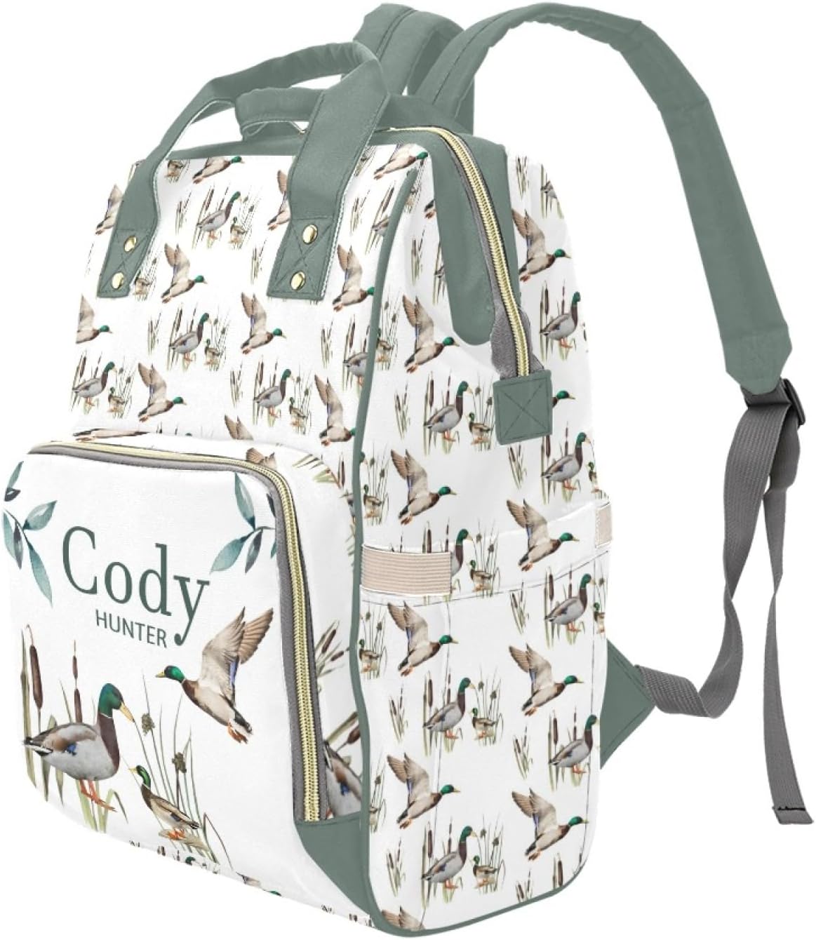 Personalized Diaper Bag Backpack for Women, Custom Name Nursing Mommy Daypack, Diaper Bag for Girls Boys, New Mom Gifts (Wild Duck)