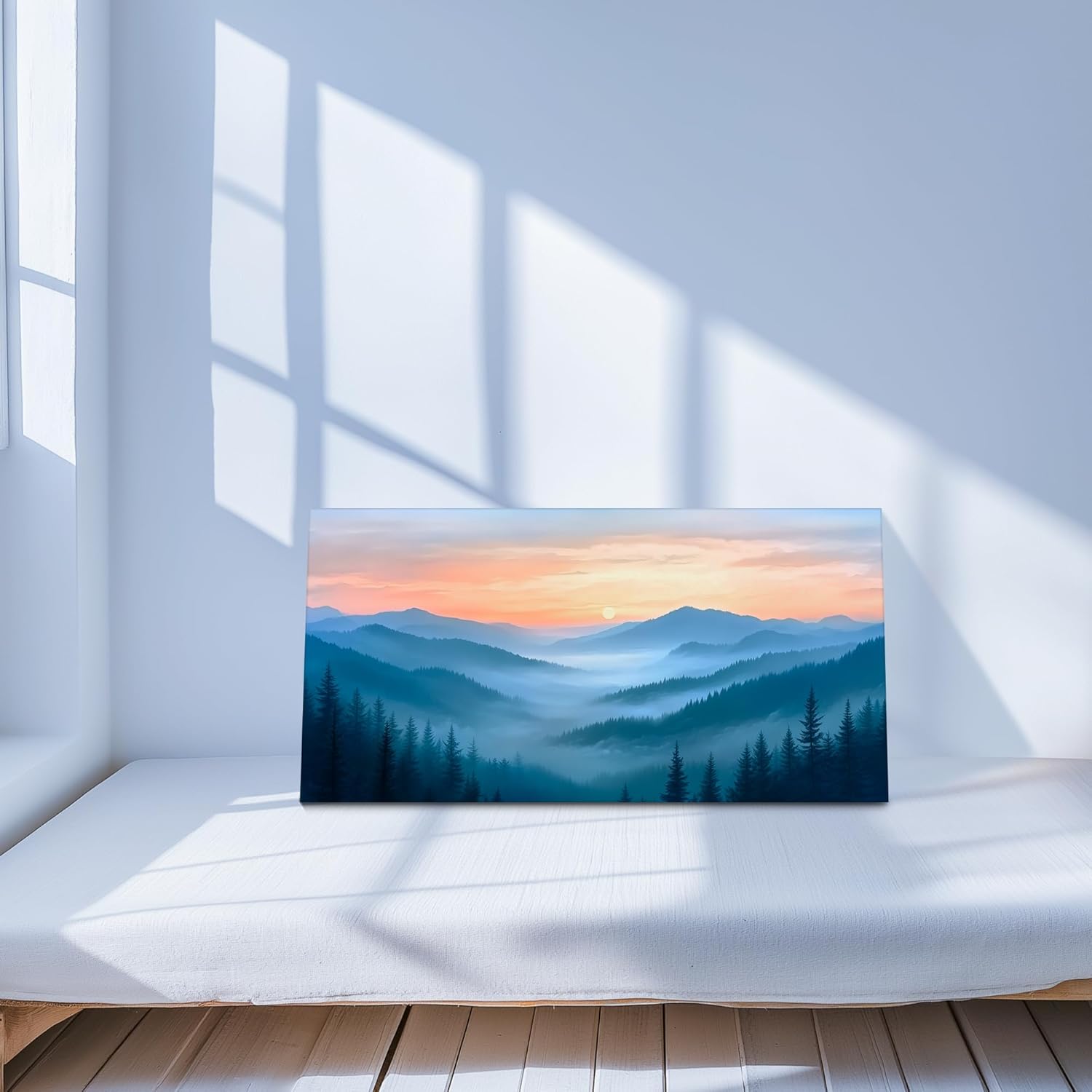 selatala Sunset Misty Forest Large Wall Art 20"X40", Blue Nature Mountain Landscape Canvas Prints, Modern Office Bedroom Bathroom Pictures Living Room Kitchen Home Wall Decor Aesthetic Artwork