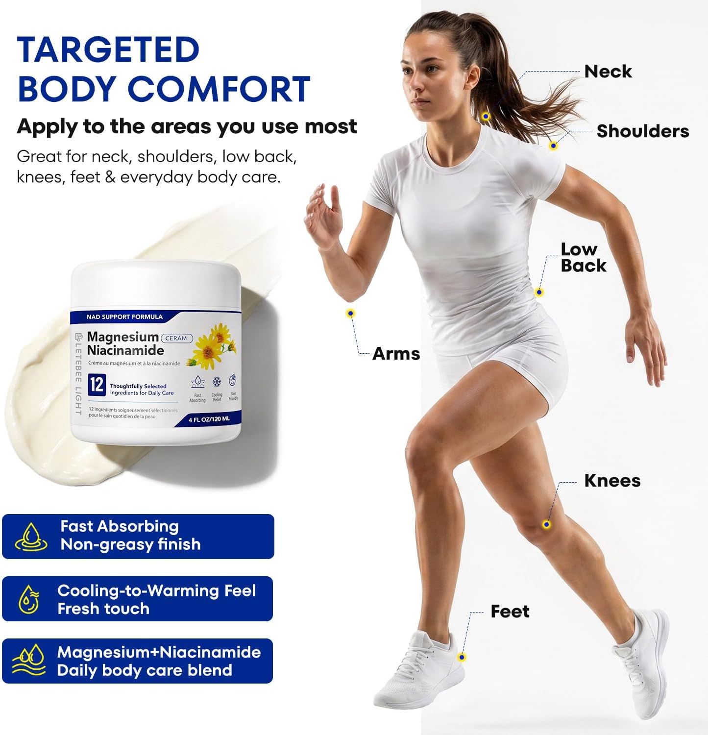 Magnesium Niacinamide Freeze Cream: Magnesium Chloride Cream with 12 Ingredients for Joints, Knees, Feet & Back, Fast Cooling, Non-Greasy 4 fl oz thumbnail