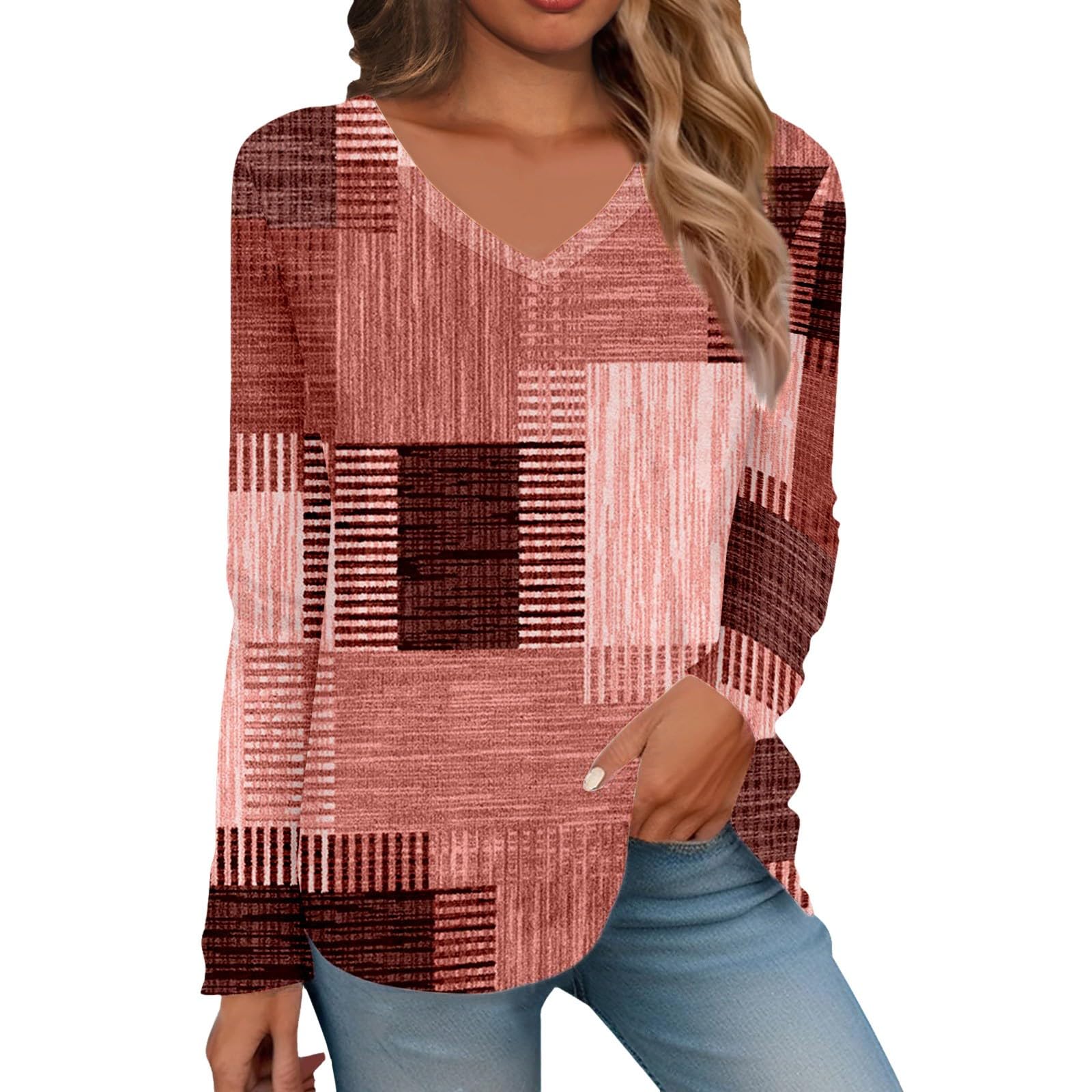 YOGALULU Camisetas Largas Mujer Manga Corta Cuello en V para Mujer, Sudaderas Ligeras, Camisetas Tipo túnica con Polainas Blusa Roja De Encaje