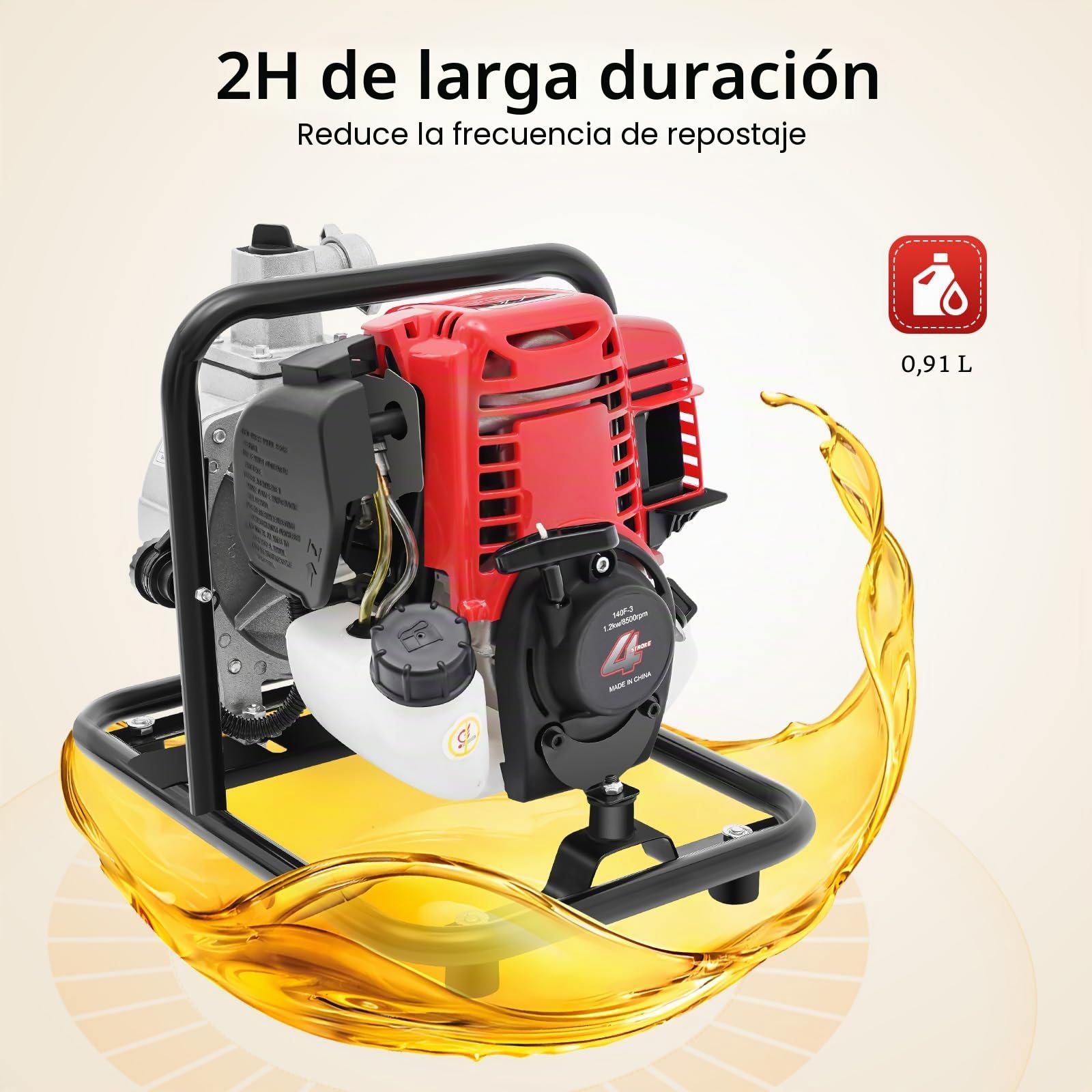 Bomba de agua de gasolina para aguas residuales de 4 tiempos, motor de alta eficiencia, bomba de aguas fecales, altura de elevación de 30m, bomba de jardín móvil para drenaje y riego