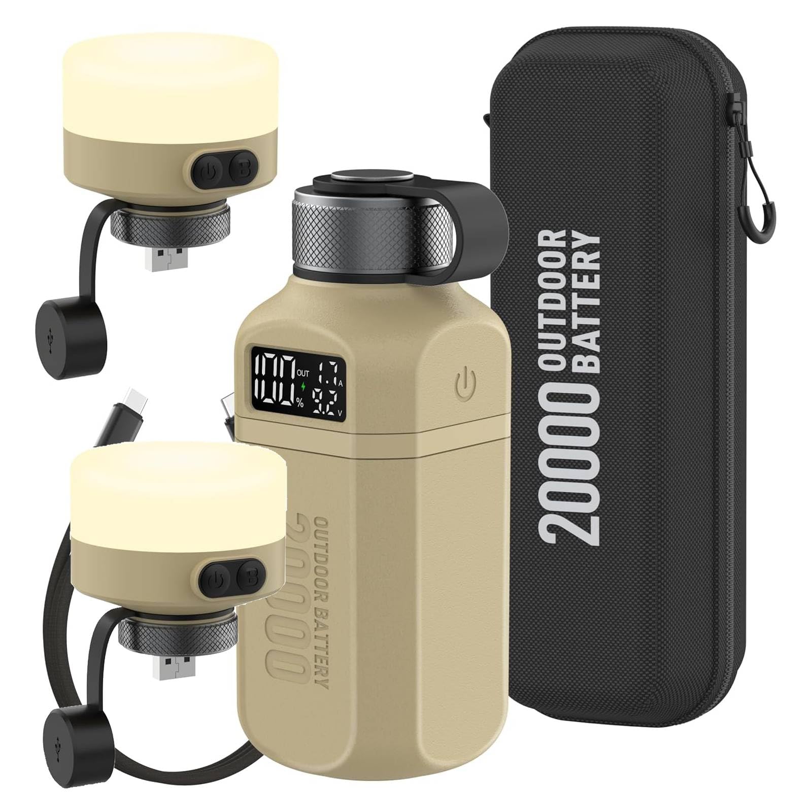 aswayke 20,000mAh Rugged Power Bank & 2-Pack LED Camping Lantern Bundle - Fast Charge USB-C PD, IP68 Waterproof, Includes 2X Lanterns for ELECOM NESTOUT, Camping Hiking Survival